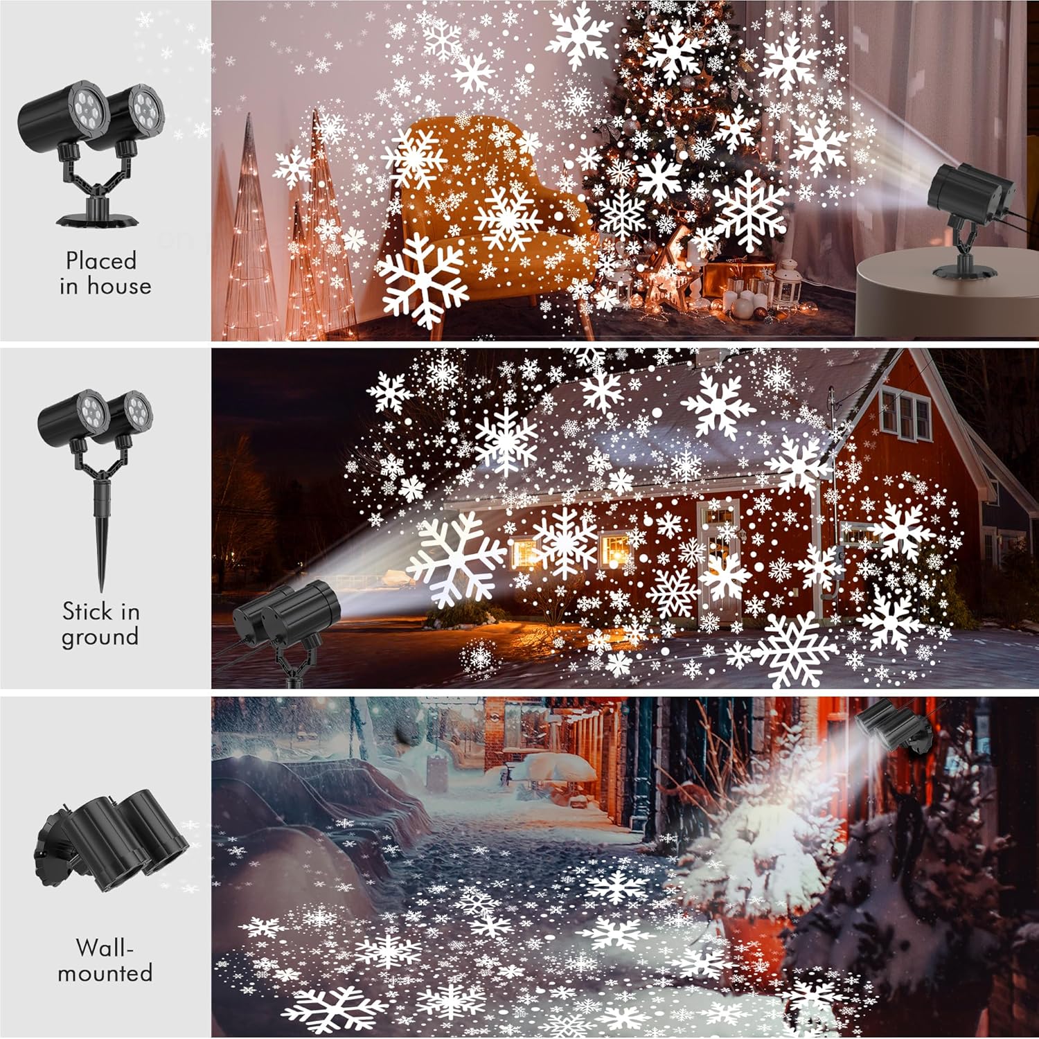 Christmas Projector Lights Outdoor, GUSODOR Dynamic Snowflake Projector IP65 Waterproof 360°Rotating LED Projection Lights for Indoor Outdoor Christmas Decoration, Holiday, Yard Decor-Dual-Head A