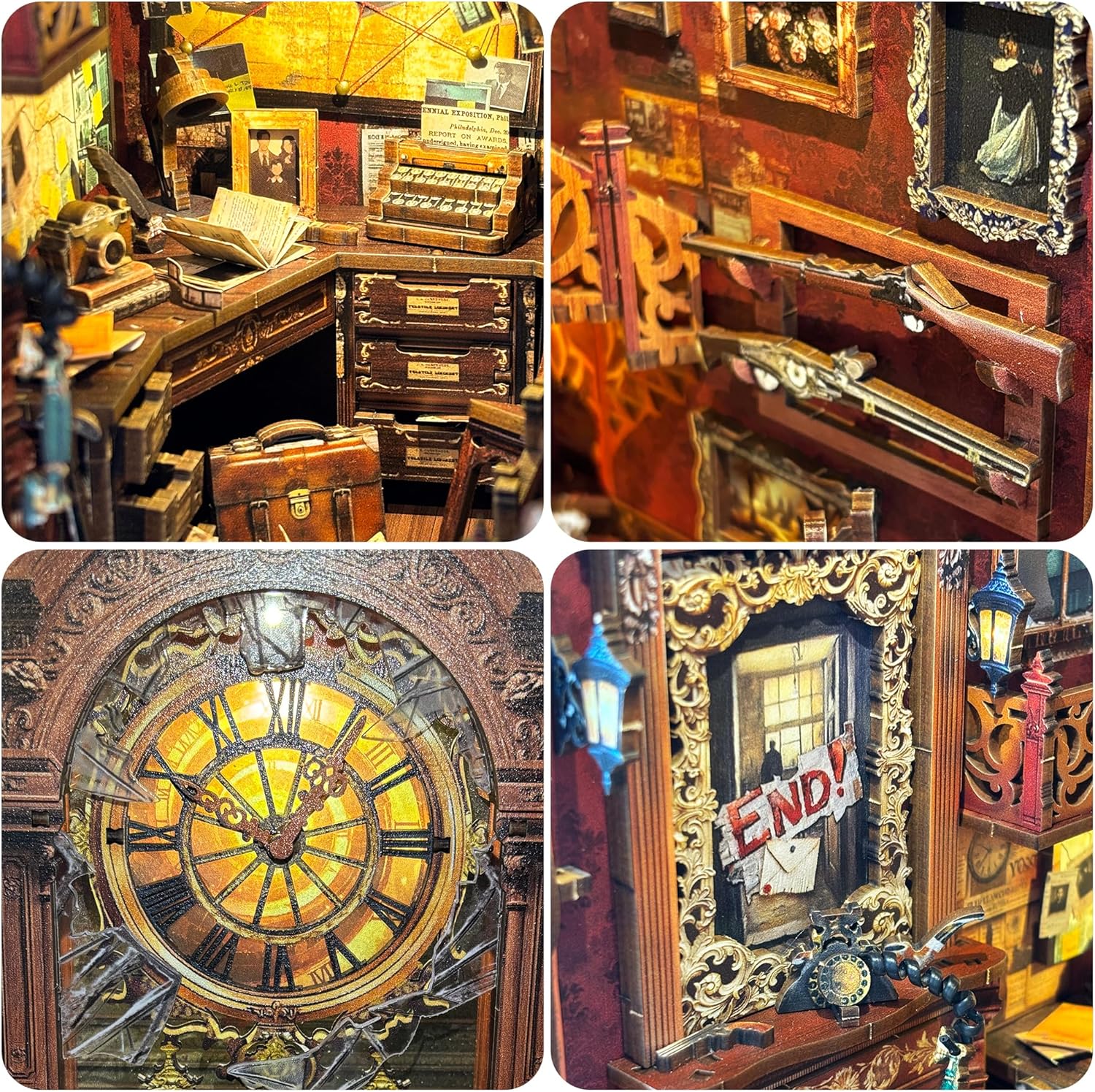 CRIOLPO Book Nook Kit - DIY Doll House Booknook, Book Nook Miniature Kit for Bookshelf Doll Houses for Adults Teen Halloween, 3D Wooden Puzzle Bookends with Sensor Led Light