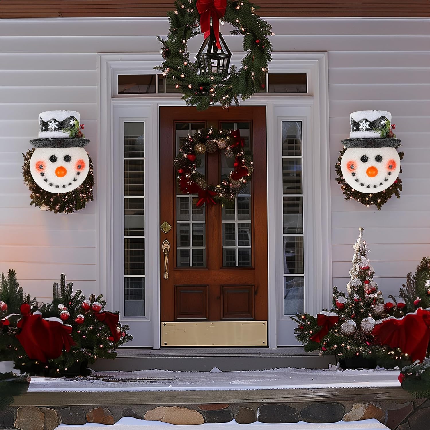 FUNPENY 2 Pack Snowman Christmas Porch Light Covers 12 Inch, Christmas Outdoor Decorations Holiday Light Covers for Porch Lights, Garage Lights, Large Light Fixtures
