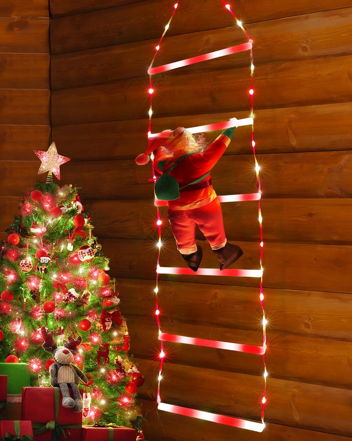 Toodour LED Christmas Lights - 10ft Christmas Decorative Ladder Lights with Santa Claus, Xmas Decorations Light for Indoor Outdoor, Window, Garden, Home, Wall, Xmas Tree Decor - Multicolor
