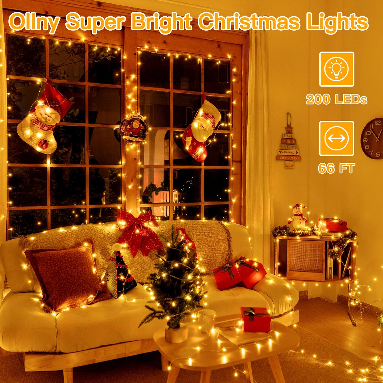 Ollny Christmas Lights, 210FT 640LED Christmas Tree Lights with 11 Modes Remote Control IP44 Waterproof Warm White to Multicolored Outdoor Christmas Lights for Outside Indoor Patio Xmas Decorations