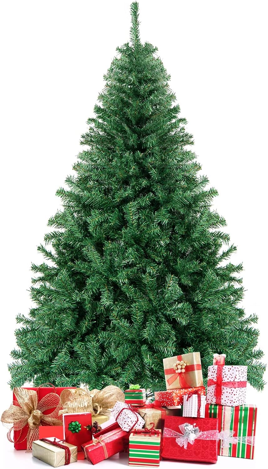 Goplus 8ft Artificial Christmas Tree, Unlit Christmas Pine Tree with 1138 PVC Branch Tips, Foldable Metal Stand, Xmas Full Tree for Indoor Home Office Decor