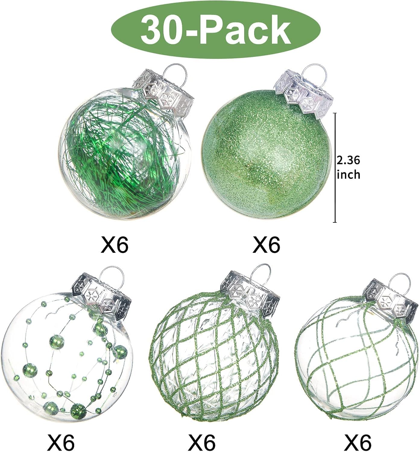 Clear Plastic Christmas Ball Ornaments, 30ct 2.36 Inch Champagne Balls for Tree Decoration - Shatterproof for Holiday Wedding Party Gifts