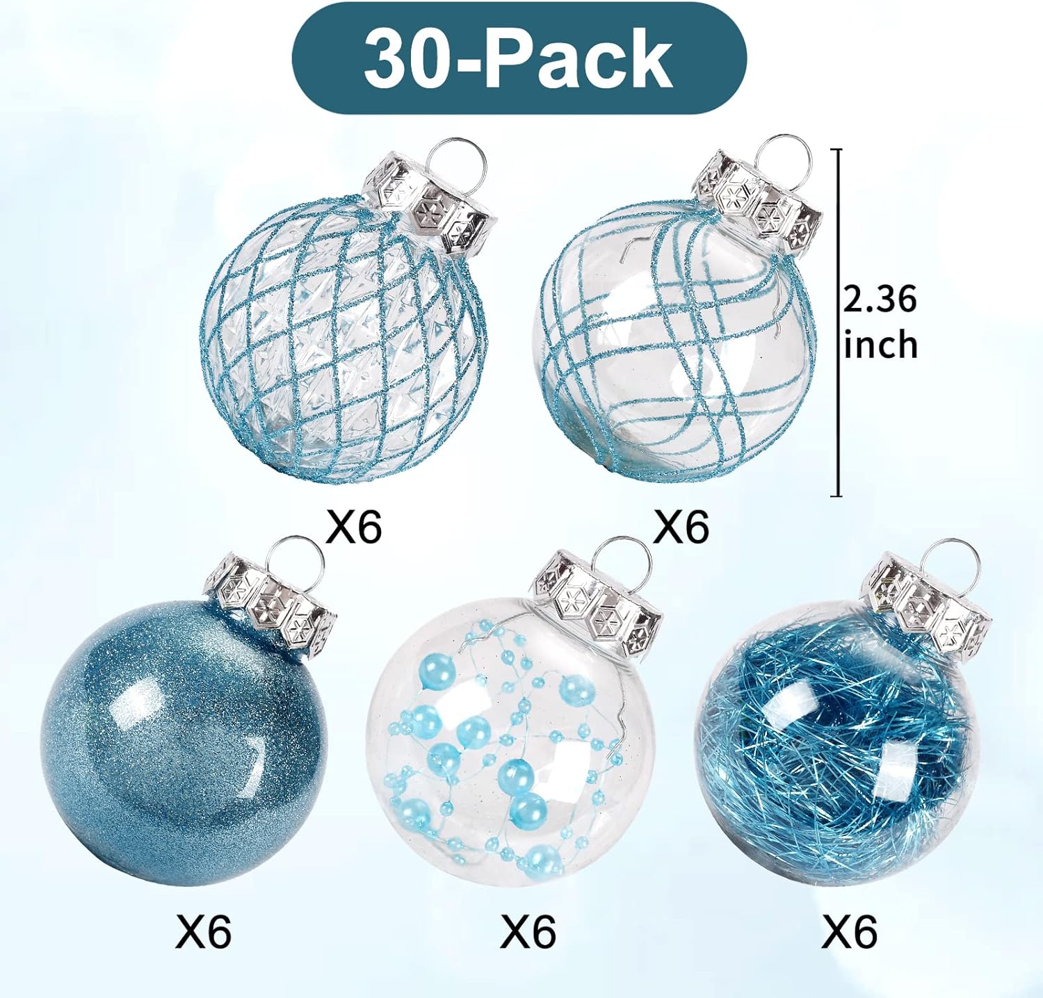 Clear Plastic Christmas Ball Ornaments, 30ct 2.36 Inch Champagne Balls for Tree Decoration - Shatterproof for Holiday Wedding Party Gifts