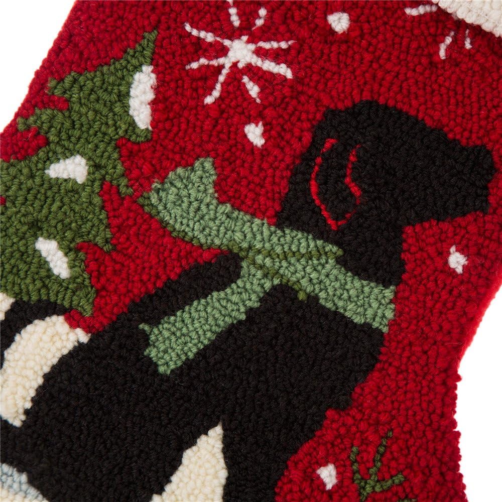 Glitzhome 19 L Handmade Hooked Dog Christmas Stocking for Family Holiday Season Party Decor