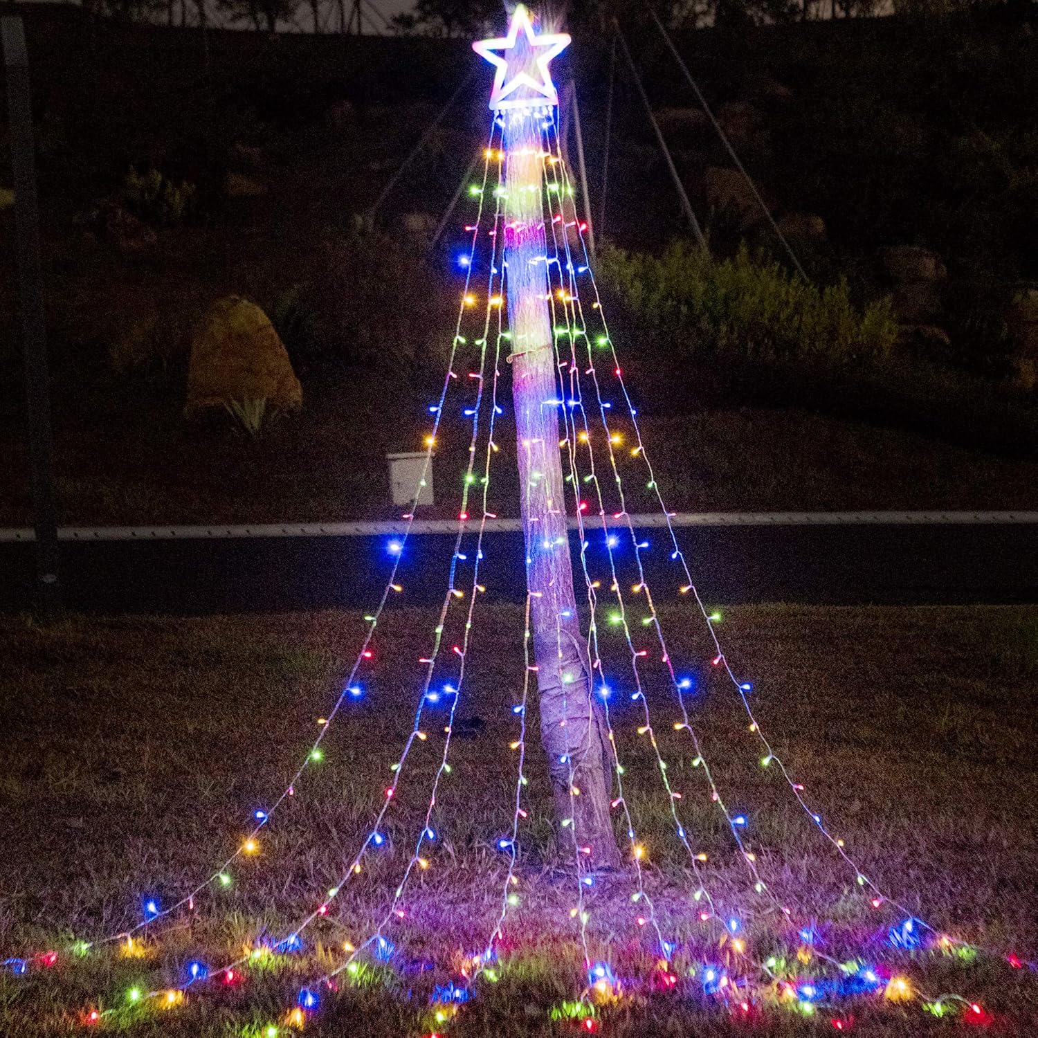 PUHONG Christmas Lights, Decorations Star Lights, 320 LED Christmas Tree Lights Outdoor, 16.4Ft String Lights, 8 Light Modes with 12 Lighted Star for Xmas New Year (Iron-Multicolor)