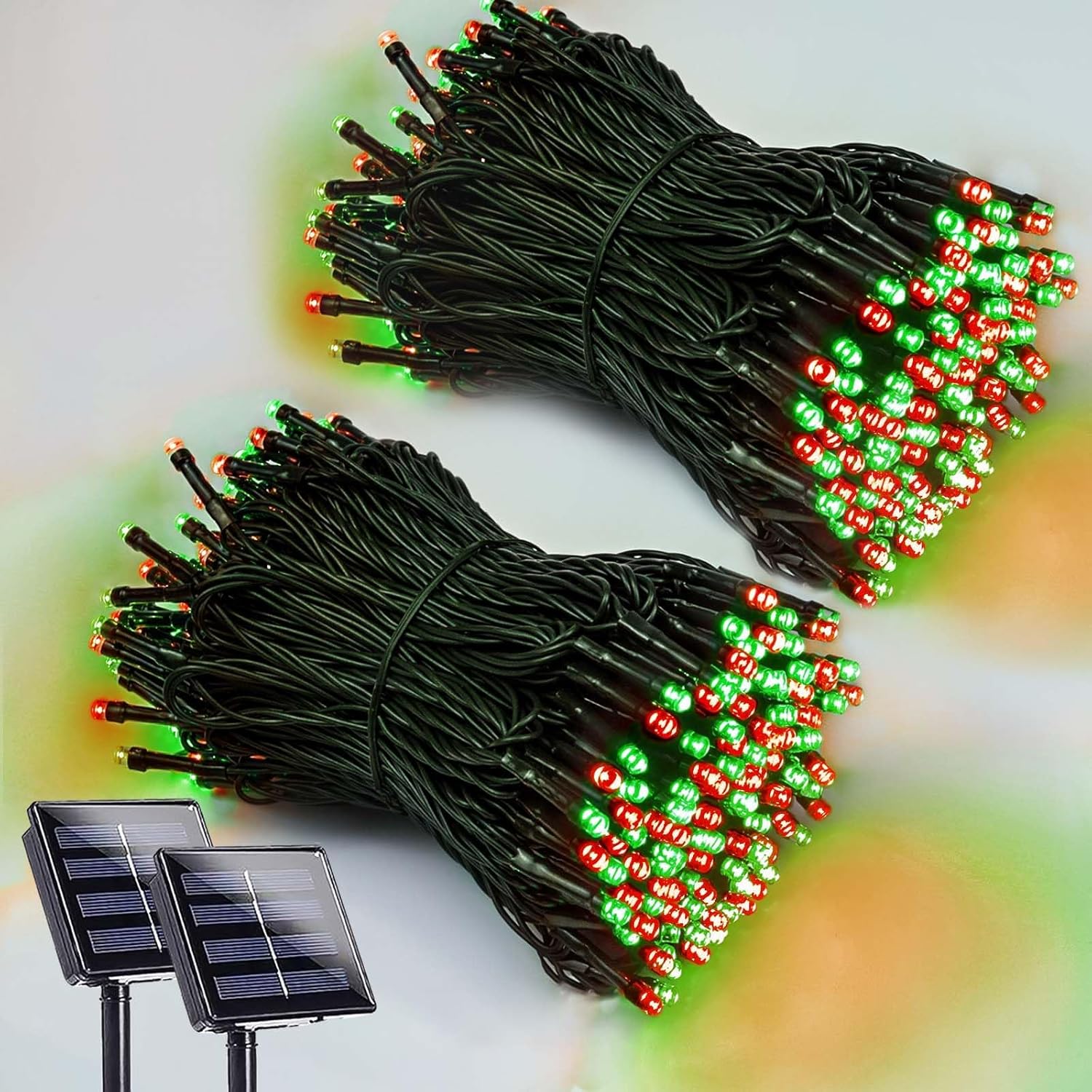2 Pack 200 LED Solar Christmas Lights Outdoor, Solar String Lights for Outside with 8 Lighting Modes, Waterproof Green Wire Solar Powered Tree Light for Xmas Party Yard Garden Decorations (Multicolor)