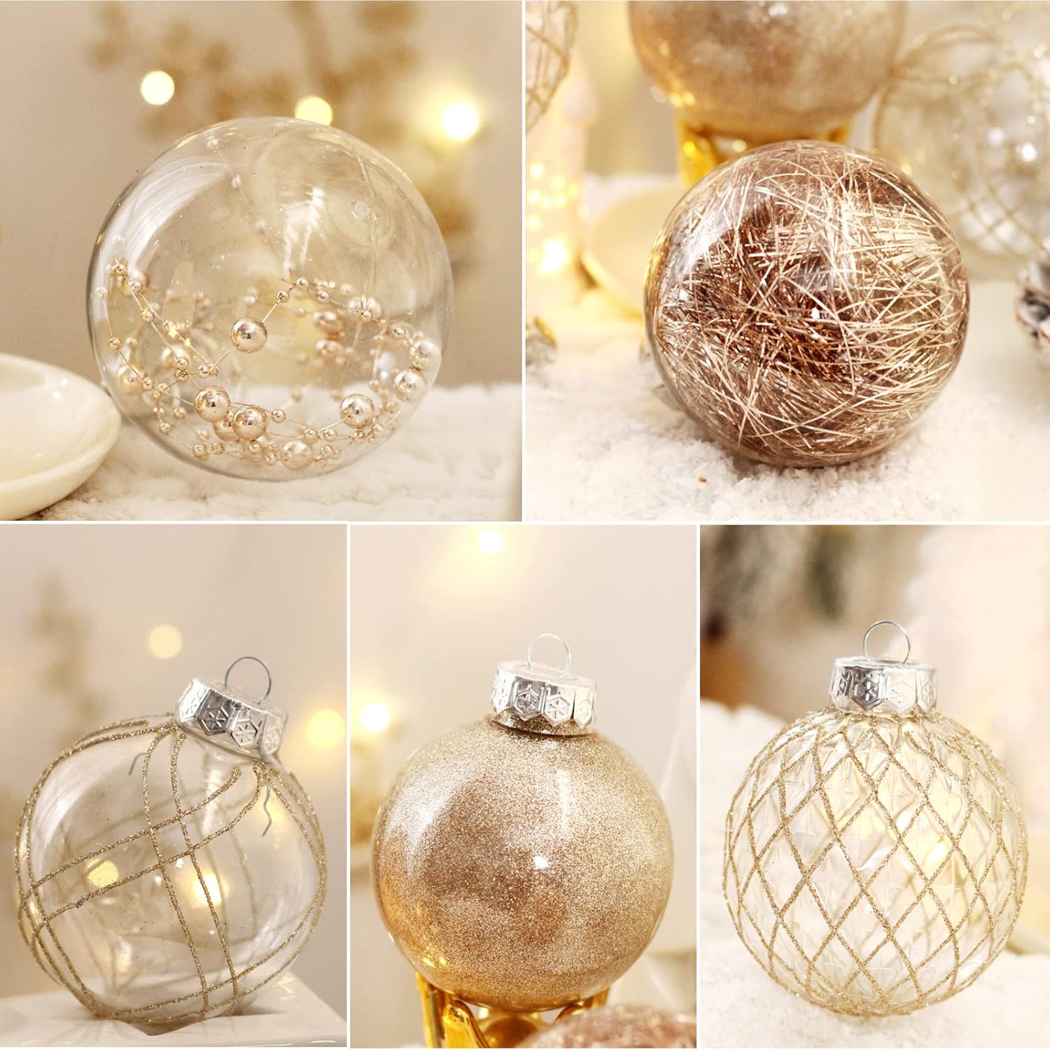 Clear Plastic Christmas Ball Ornaments, 30ct 2.36 Inch Champagne Balls for Tree Decoration - Shatterproof for Holiday Wedding Party Gifts