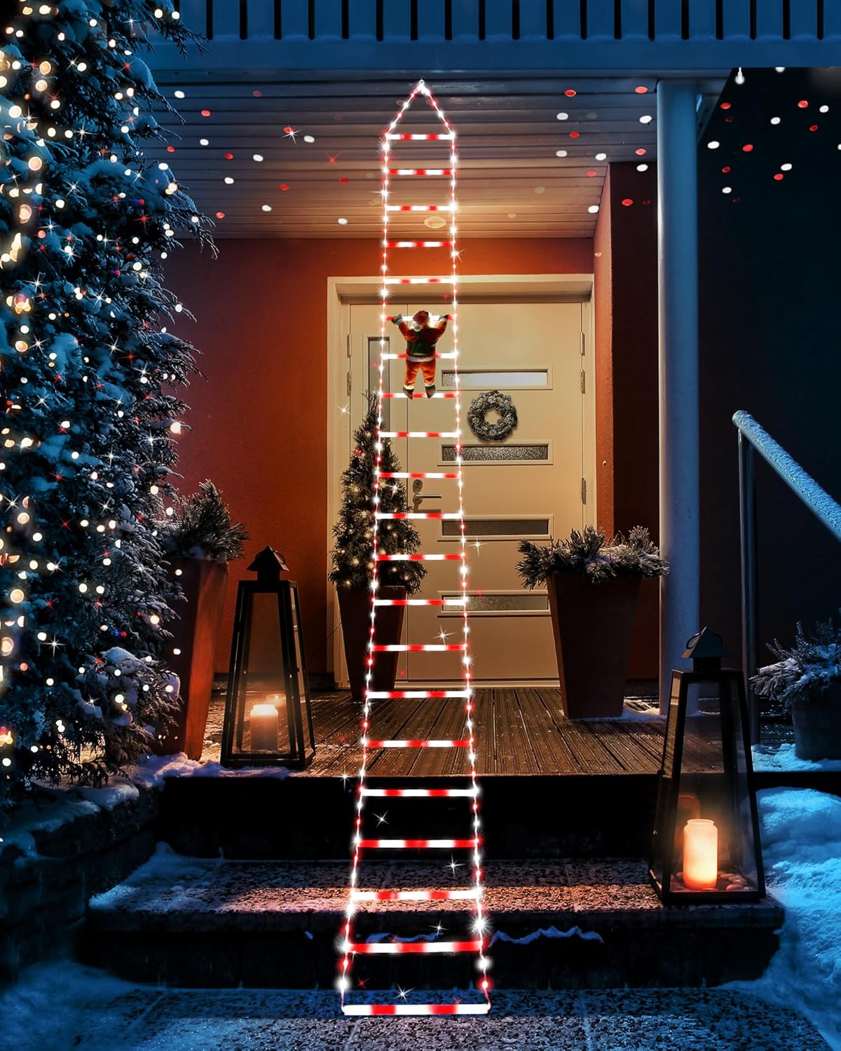 Toodour LED Christmas Lights - 10ft Christmas Decorative Ladder Lights with Santa Claus, Xmas Decorations Light for Indoor Outdoor, Window, Garden, Home, Wall, Xmas Tree Decor - Multicolor