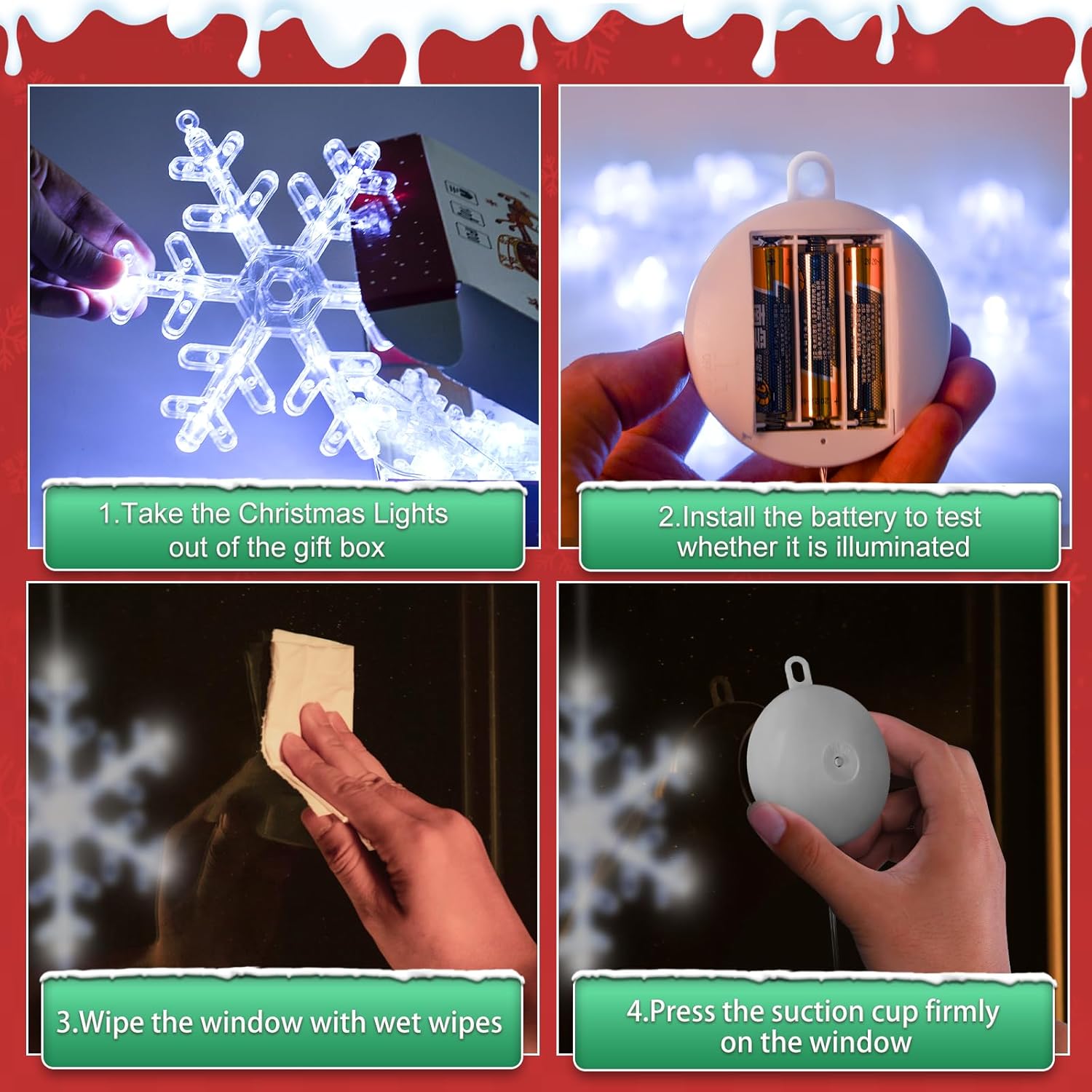 LYUBASA 3Pack Christmas Window Lights Decorations with Timer, Battery Powered Christmas Hanging White Lighted Snowflake Shaped LED Sucker for Xmas Lamp Tree Fireplace Indoor Decor