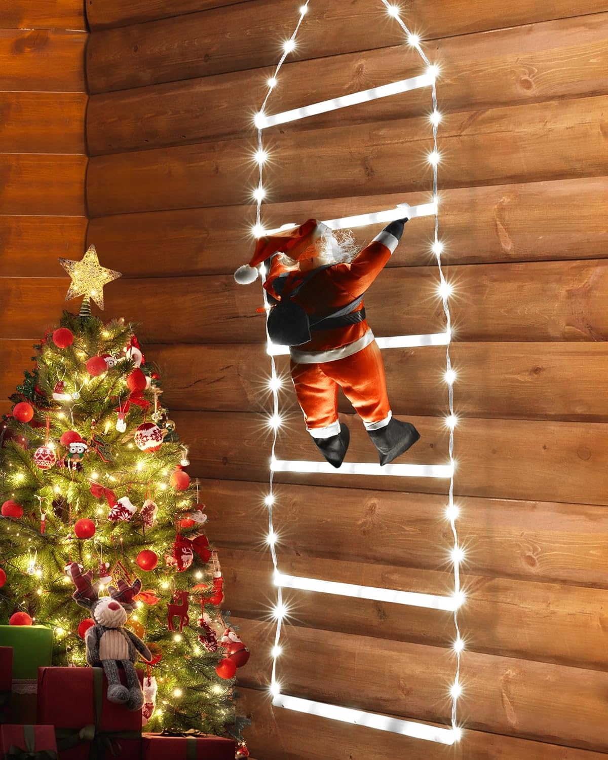 Toodour LED Christmas Lights - 10ft Christmas Decorative Ladder Lights with Santa Claus, Xmas Decorations Light for Indoor Outdoor, Window, Garden, Home, Wall, Xmas Tree Decor - Multicolor