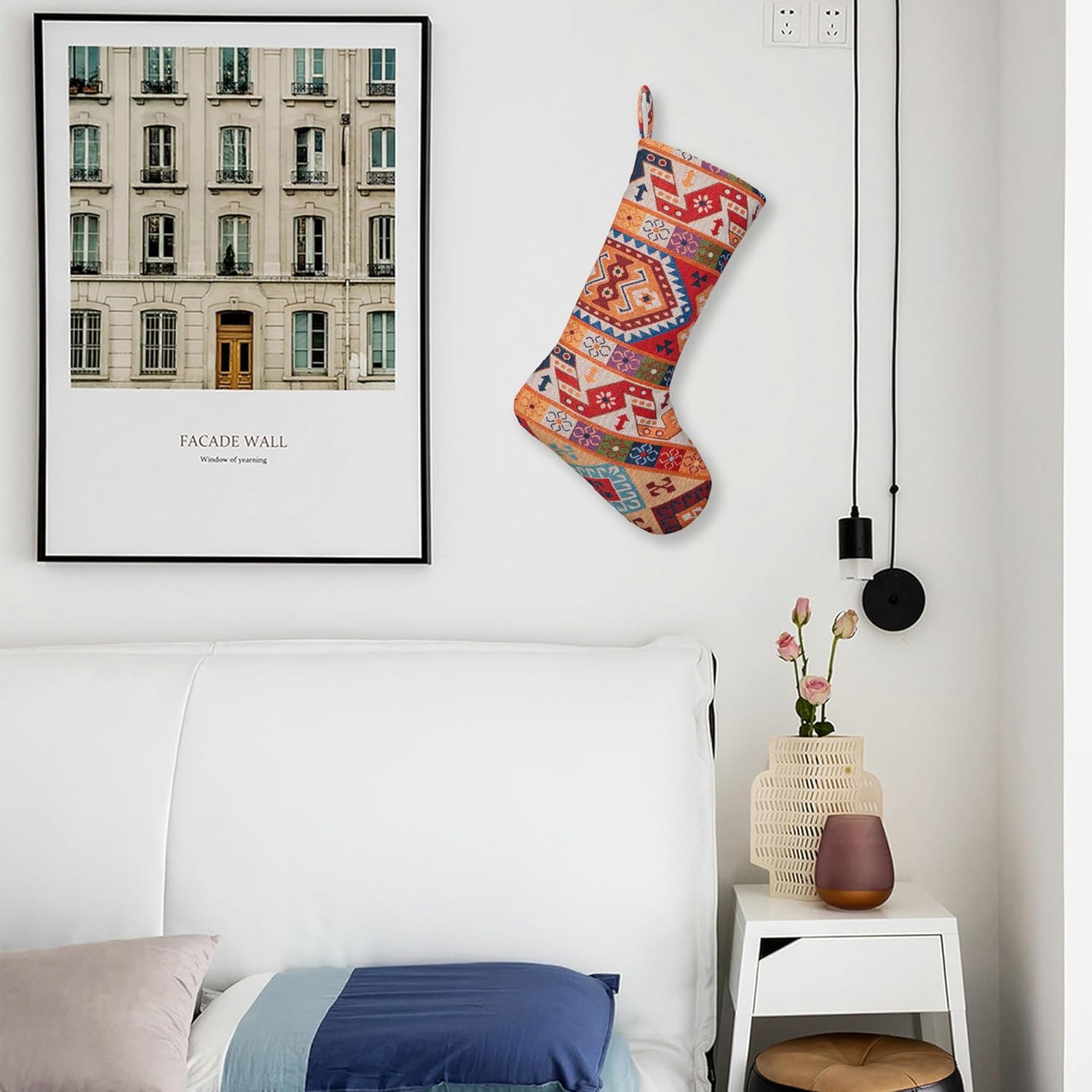 LUBOT Set of 8 Christmas Stocking(20inch) Silhouette Buffalo Red Plaid/Rustic/Farmhouse/Country Cotton Fireplace Hanging Xmas Stockings Decorations for Family Holiday Season Decor