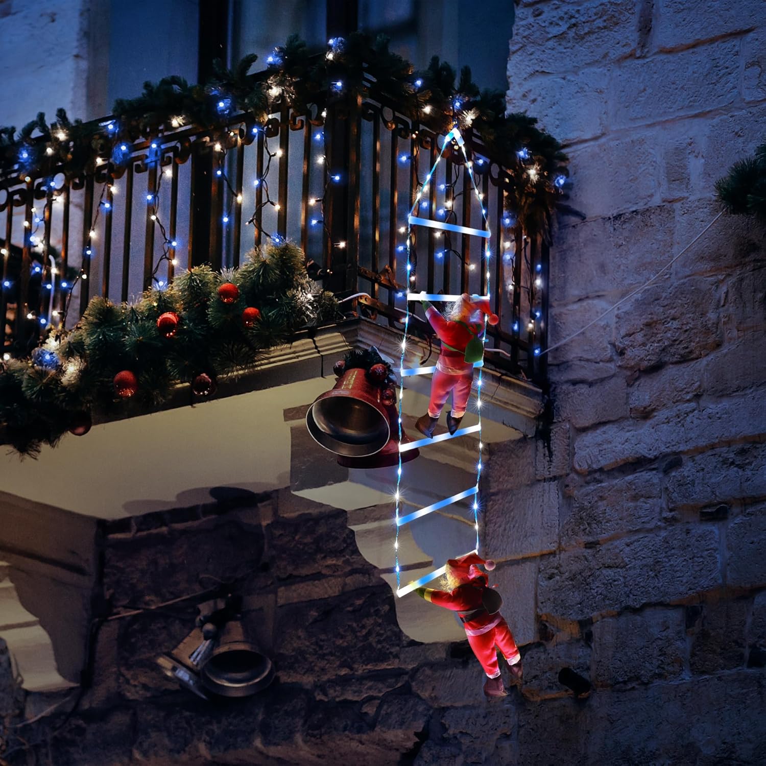 Toodour LED Christmas Lights - 10ft Christmas Decorative Ladder Lights with Santa Claus, Xmas Decorations Light for Indoor Outdoor, Window, Garden, Home, Wall, Xmas Tree Decor - Multicolor