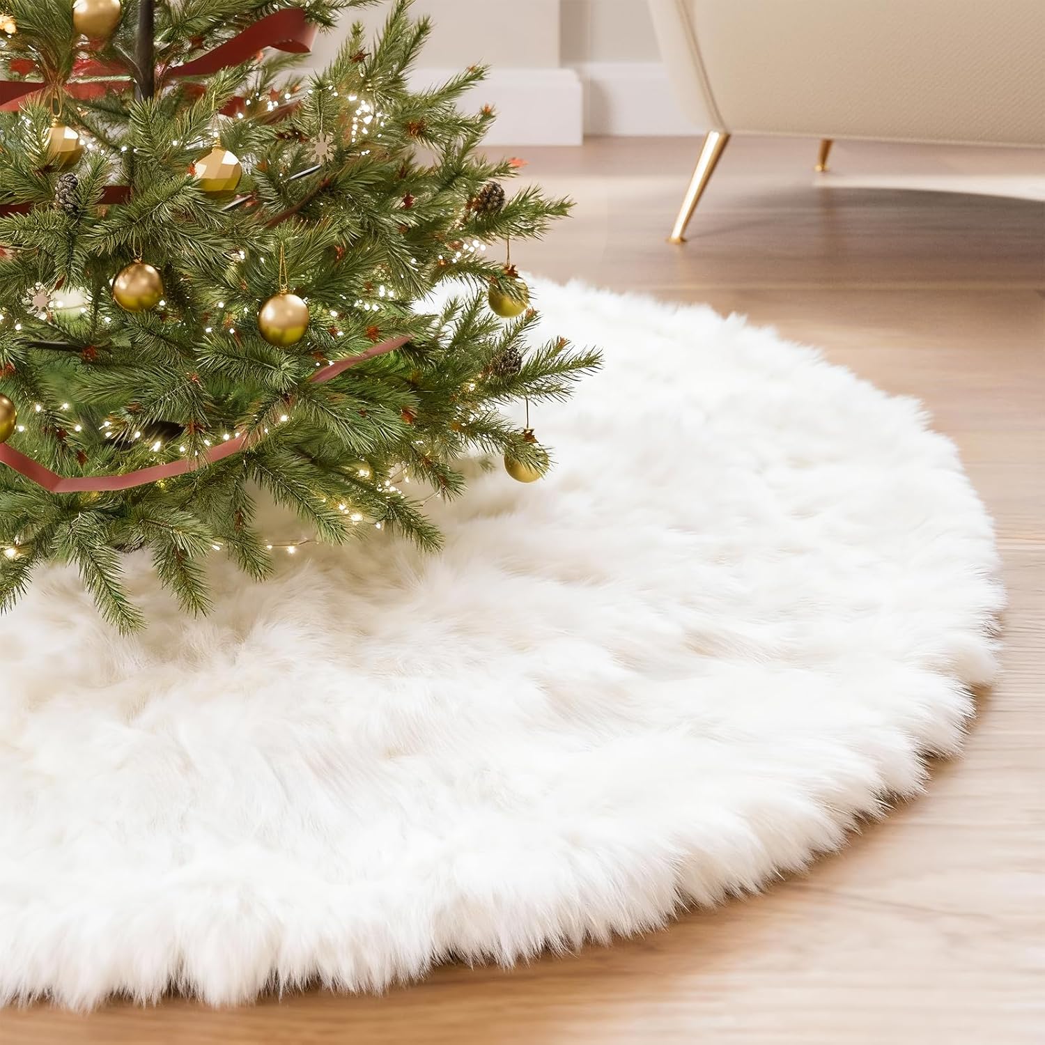 Christmas Tree Skirt 36 inch Wool Fur White Tree Skirt Small Snowy White Plush Velvet Tree Skirt Party Christmas Tree Decoration