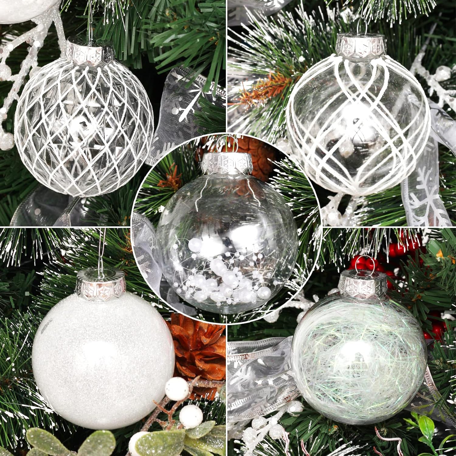 Clear Plastic Christmas Ball Ornaments, 30ct 2.36 Inch Champagne Balls for Tree Decoration - Shatterproof for Holiday Wedding Party Gifts