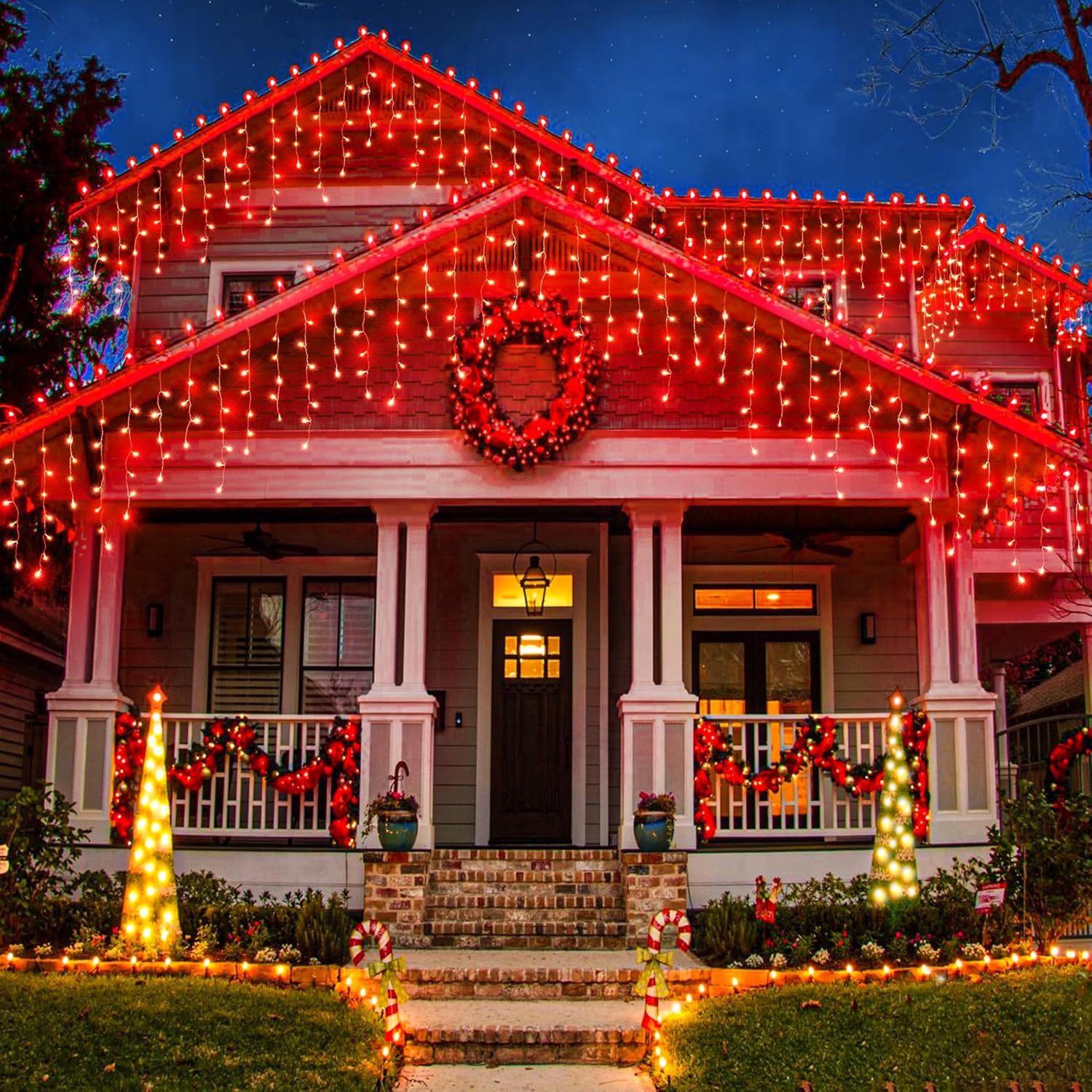 66ft Icicle Lights for Outside - 640 LED Christmas Lights Outdoor with 120 Drops 8 Modes, Plug in Twinkle Light Outside for Holiday Wedding Party Tree Room Indoor Thanksgiving Decoration, Warm White