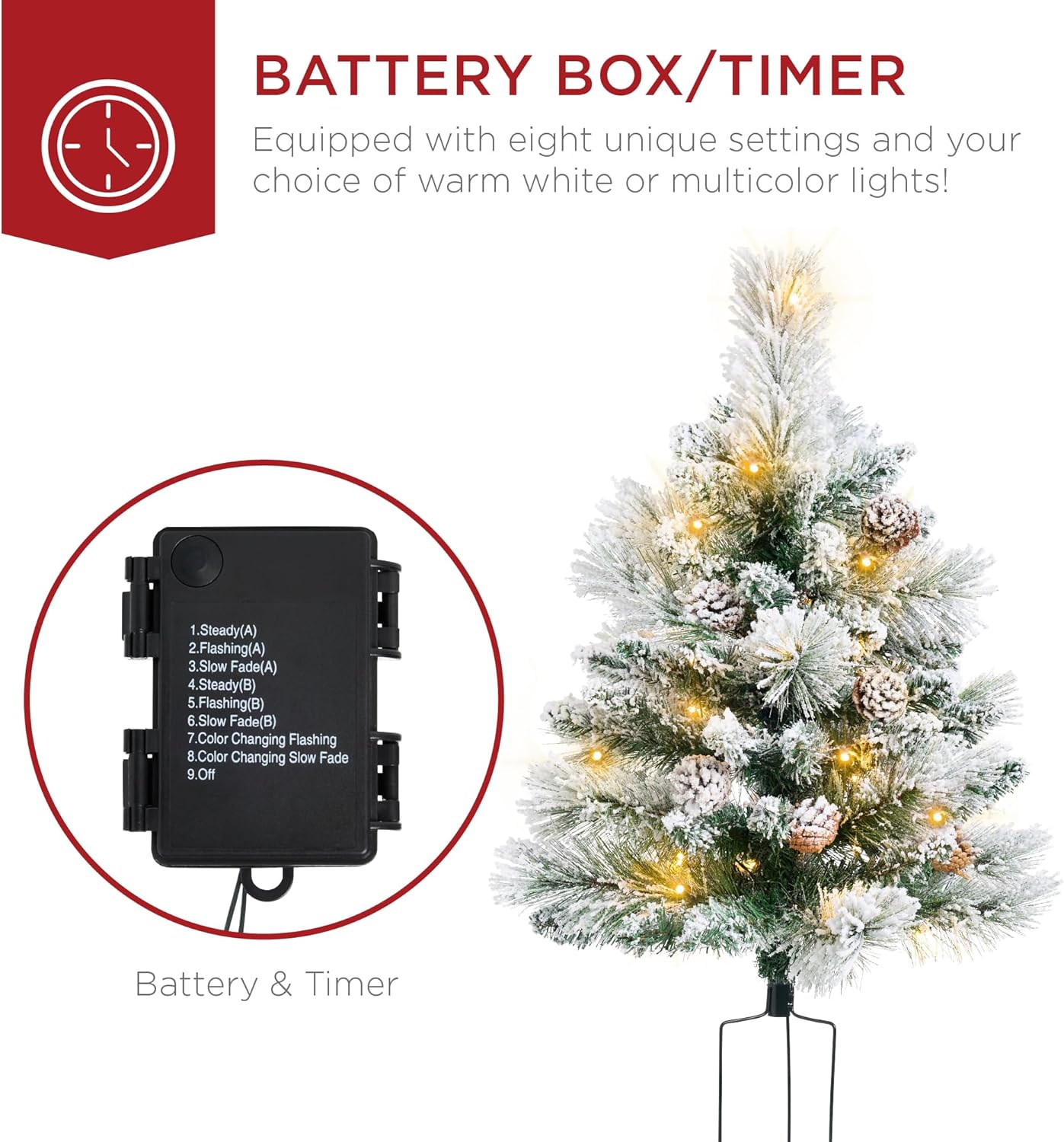 Best Choice Products Set of 2 24.5in Outdoor Pathway Christmas Trees, Battery Operated Pre-Lit Holiday Décor w/LED Lights, Red Berries, Pine Cones