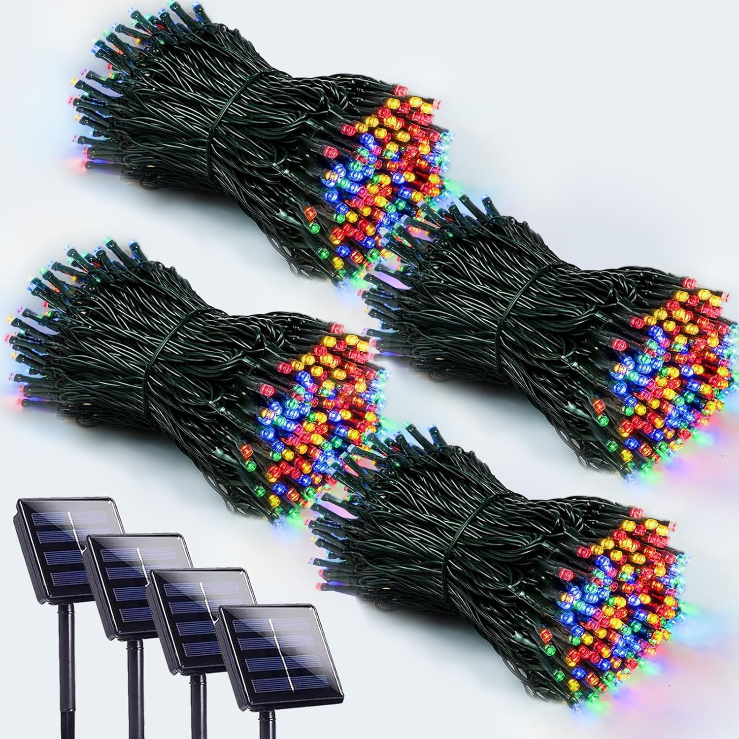 2 Pack 200 LED Solar Christmas Lights Outdoor, Solar String Lights for Outside with 8 Lighting Modes, Waterproof Green Wire Solar Powered Tree Light for Xmas Party Yard Garden Decorations (Multicolor)