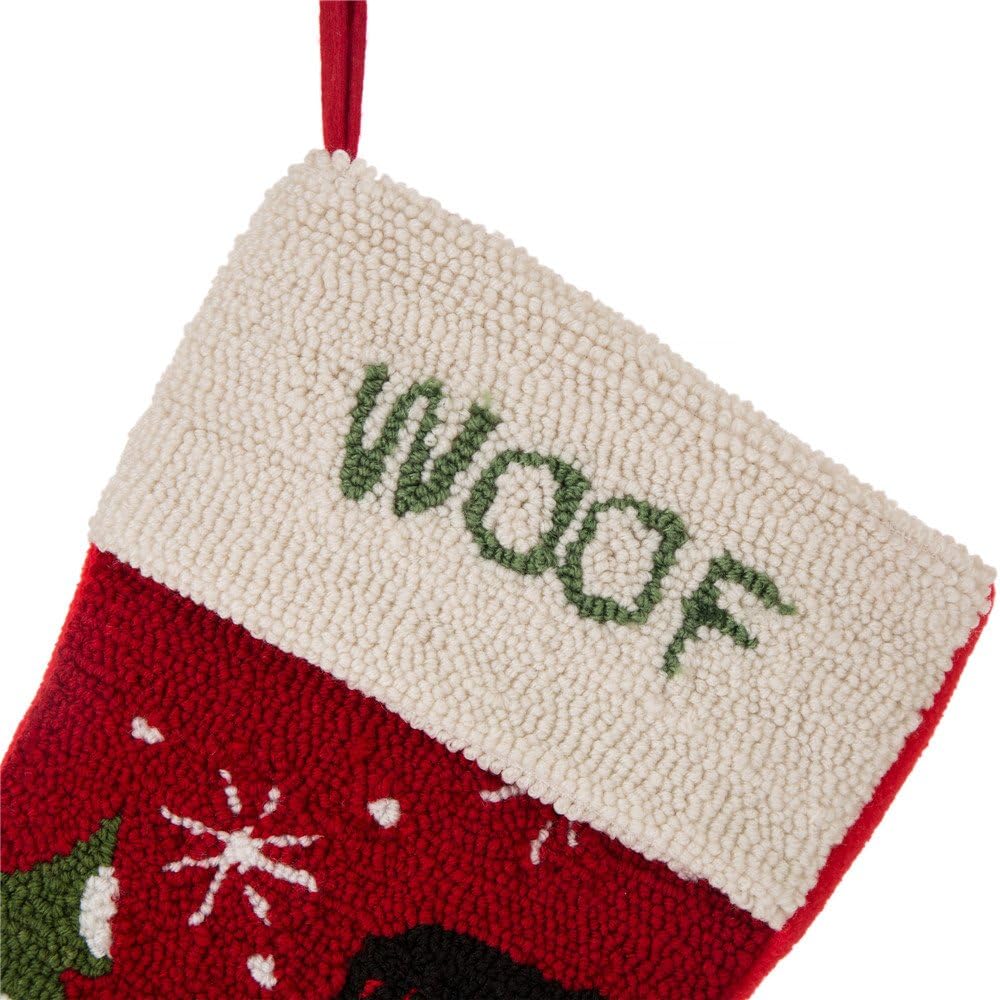 Glitzhome 19 L Handmade Hooked Dog Christmas Stocking for Family Holiday Season Party Decor