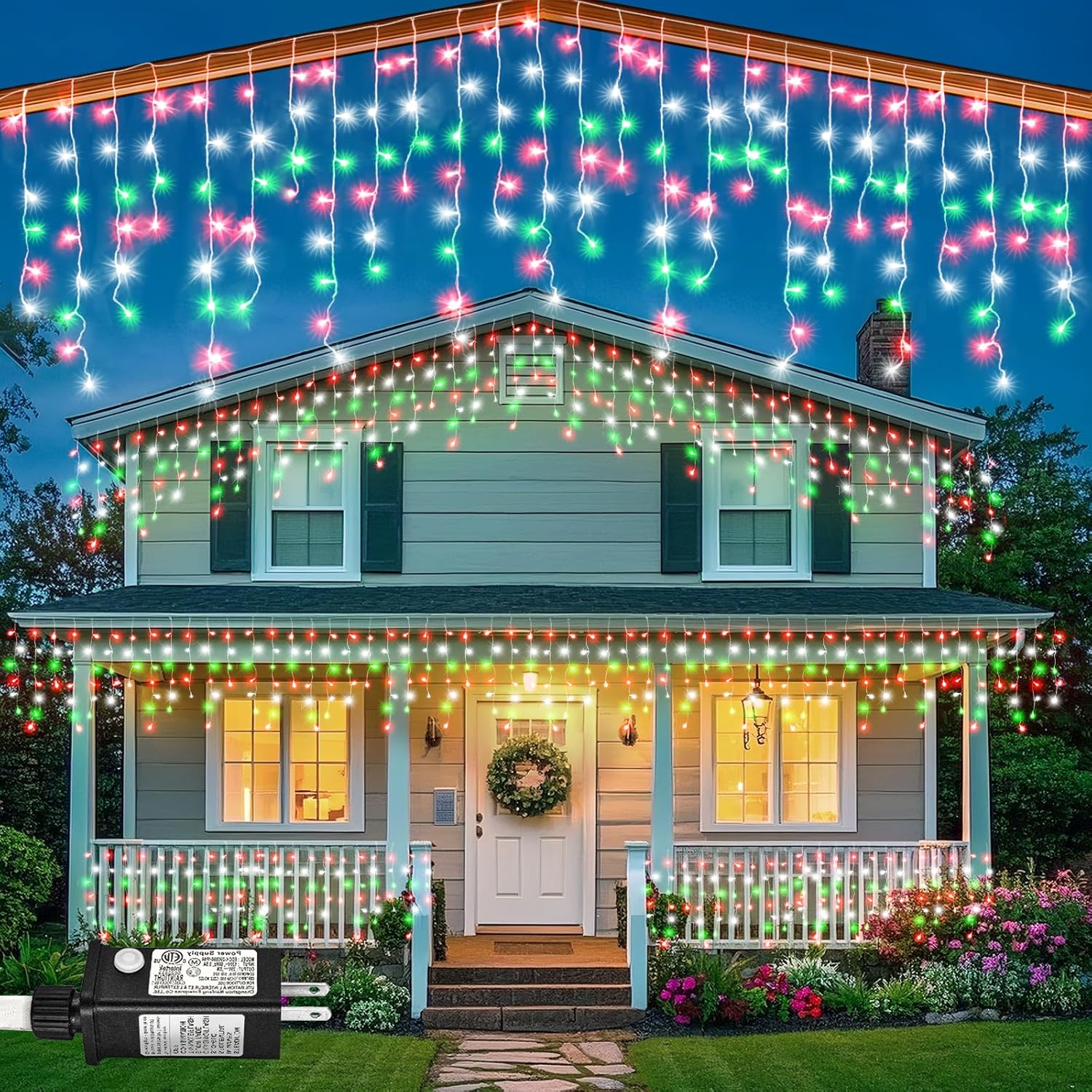 66ft Icicle Lights for Outside - 640 LED Christmas Lights Outdoor with 120 Drops 8 Modes, Plug in Twinkle Light Outside for Holiday Wedding Party Tree Room Indoor Thanksgiving Decoration, Warm White