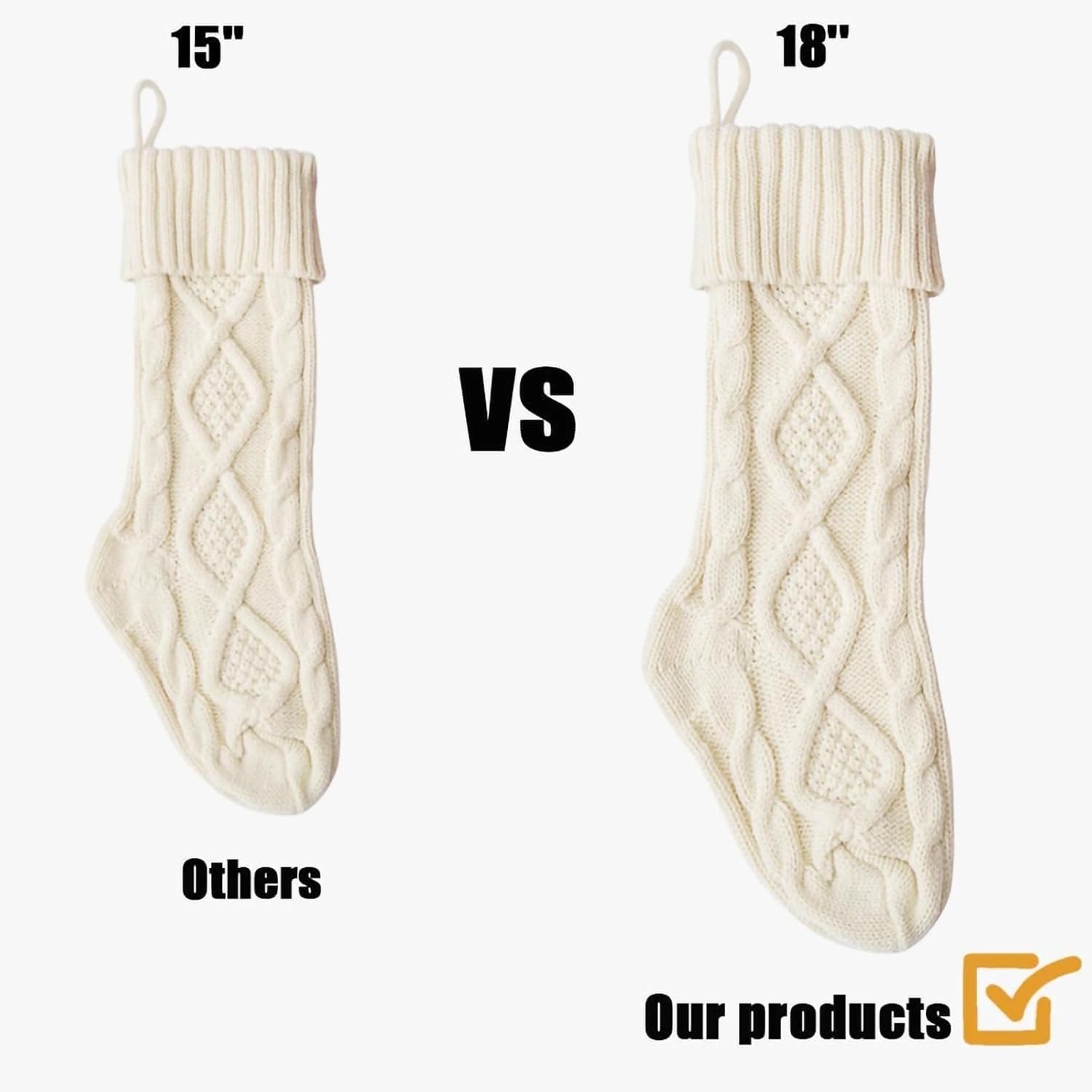 Fesciory 4 Pack Christmas Stockings 18 Inches Large Size Cable Knitted Stocking Gifts & Decorations for Family Holiday Xmas Party, Ivory White