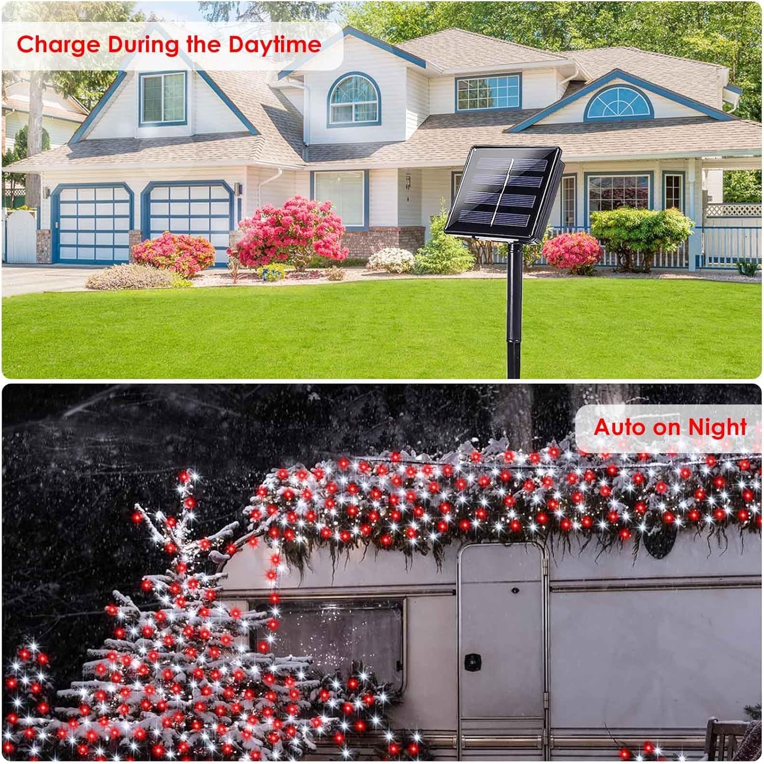 2 Pack 200 LED Solar Christmas Lights Outdoor, Solar String Lights for Outside with 8 Lighting Modes, Waterproof Green Wire Solar Powered Tree Light for Xmas Party Yard Garden Decorations (Multicolor)