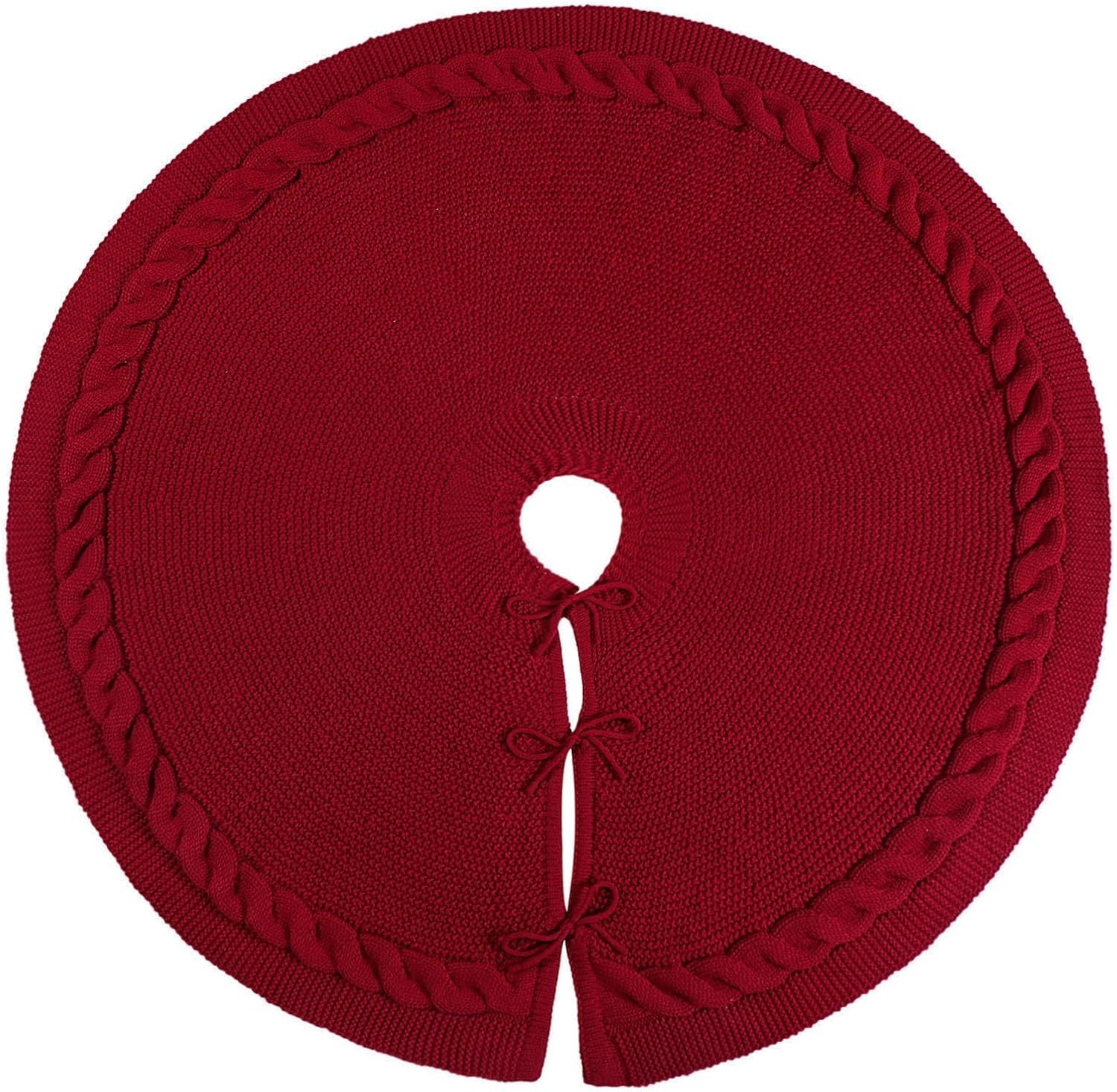 48 Inch Christmas Tree Skirt: Cable Knit Tree Skirt for 7.5FT Tree, Wine Red Tree Skirt, Vintage Tree Skirts, Rustic Farmhouse Christmas Decorations