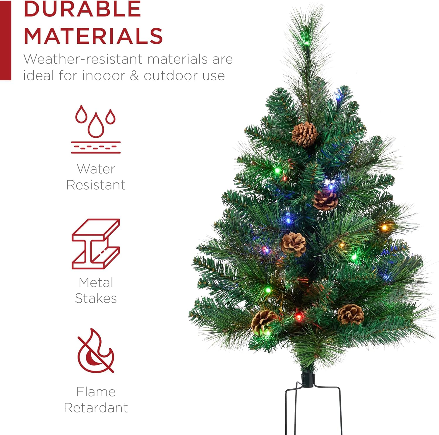 Best Choice Products Set of 2 24.5in Outdoor Pathway Christmas Trees, Battery Operated Pre-Lit Holiday Décor w/LED Lights, Red Berries, Pine Cones