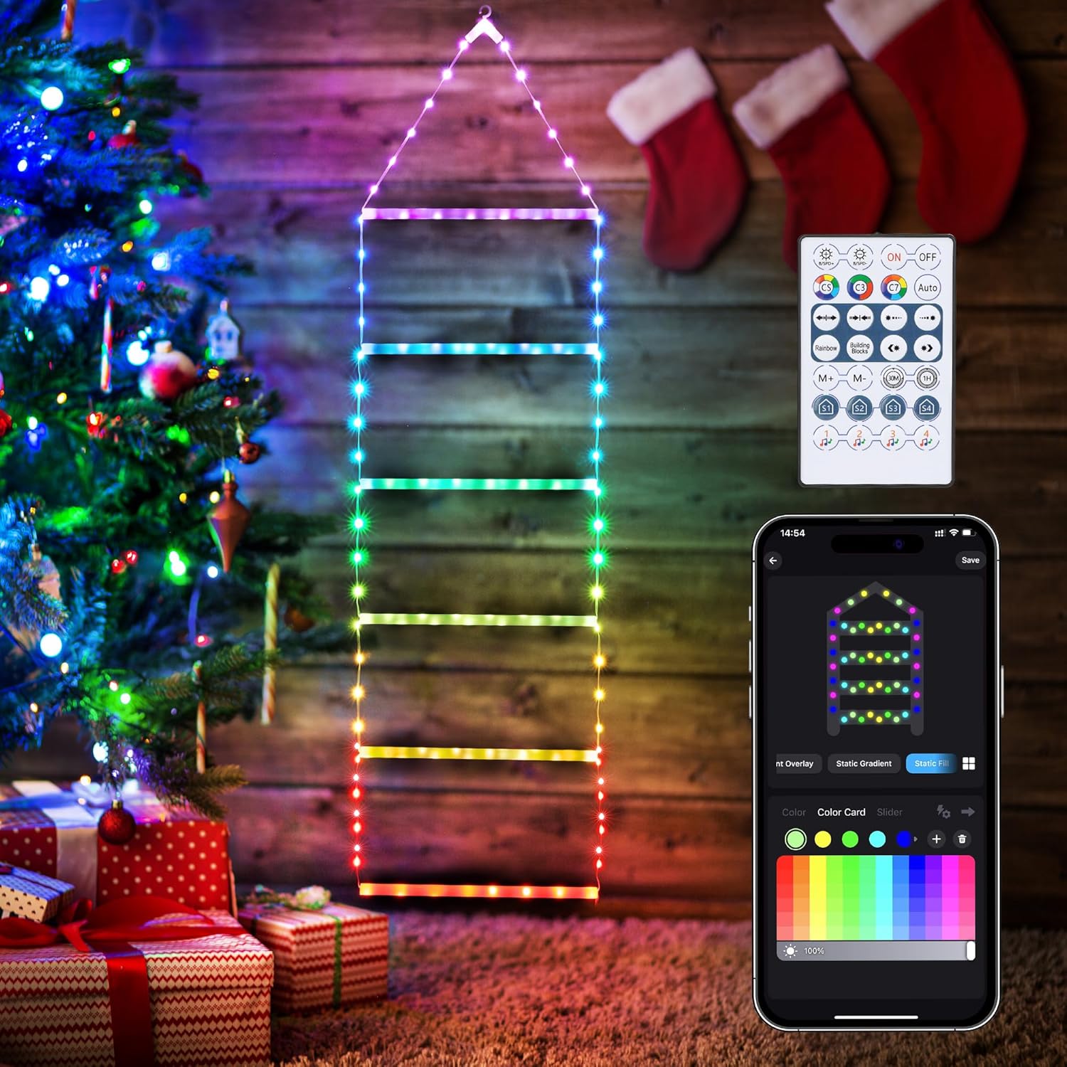 Toodour LED Christmas Lights - 10ft Christmas Decorative Ladder Lights with Santa Claus, Xmas Decorations Light for Indoor Outdoor, Window, Garden, Home, Wall, Xmas Tree Decor - Multicolor