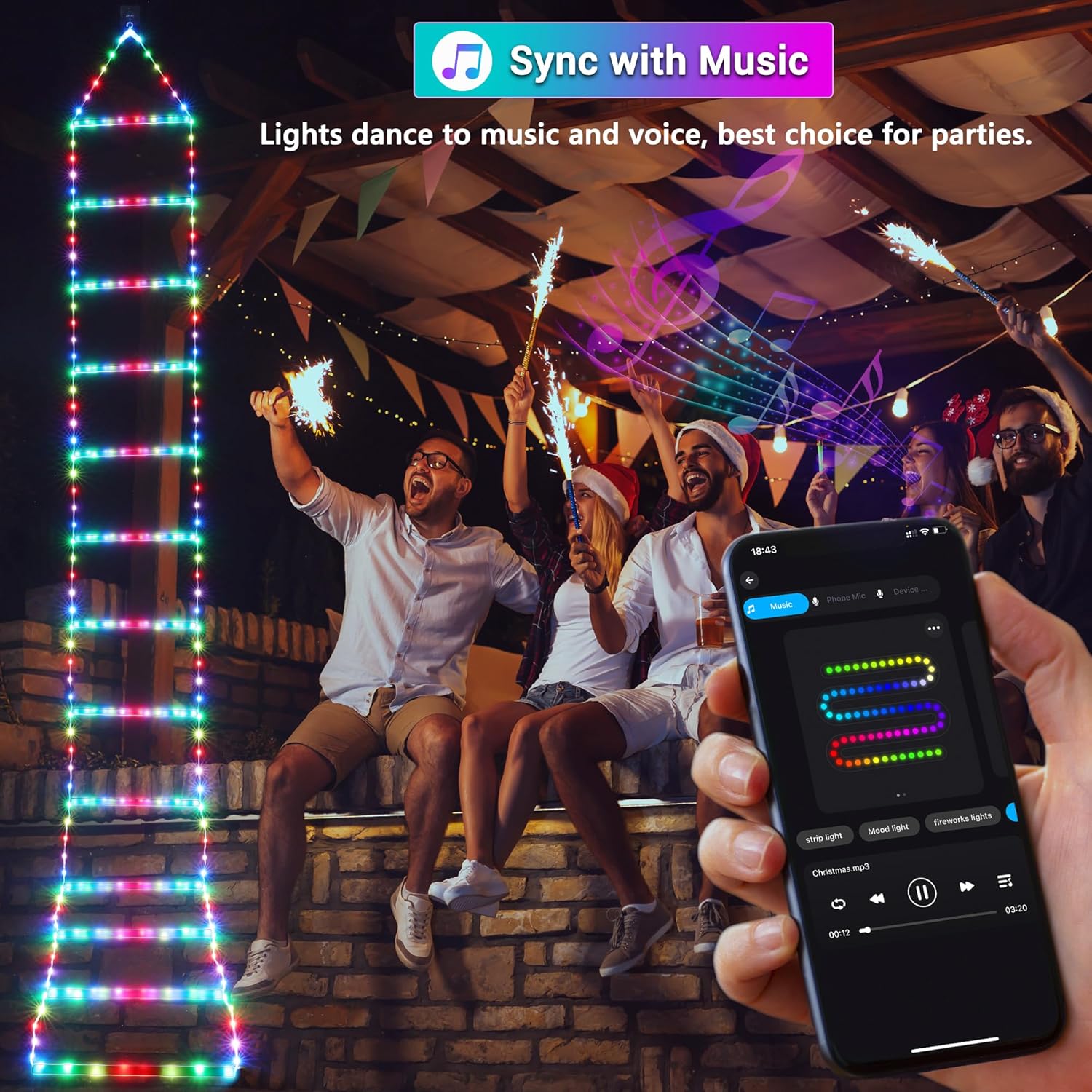 Toodour LED Christmas Lights - 10ft Christmas Decorative Ladder Lights with Santa Claus, Xmas Decorations Light for Indoor Outdoor, Window, Garden, Home, Wall, Xmas Tree Decor - Multicolor