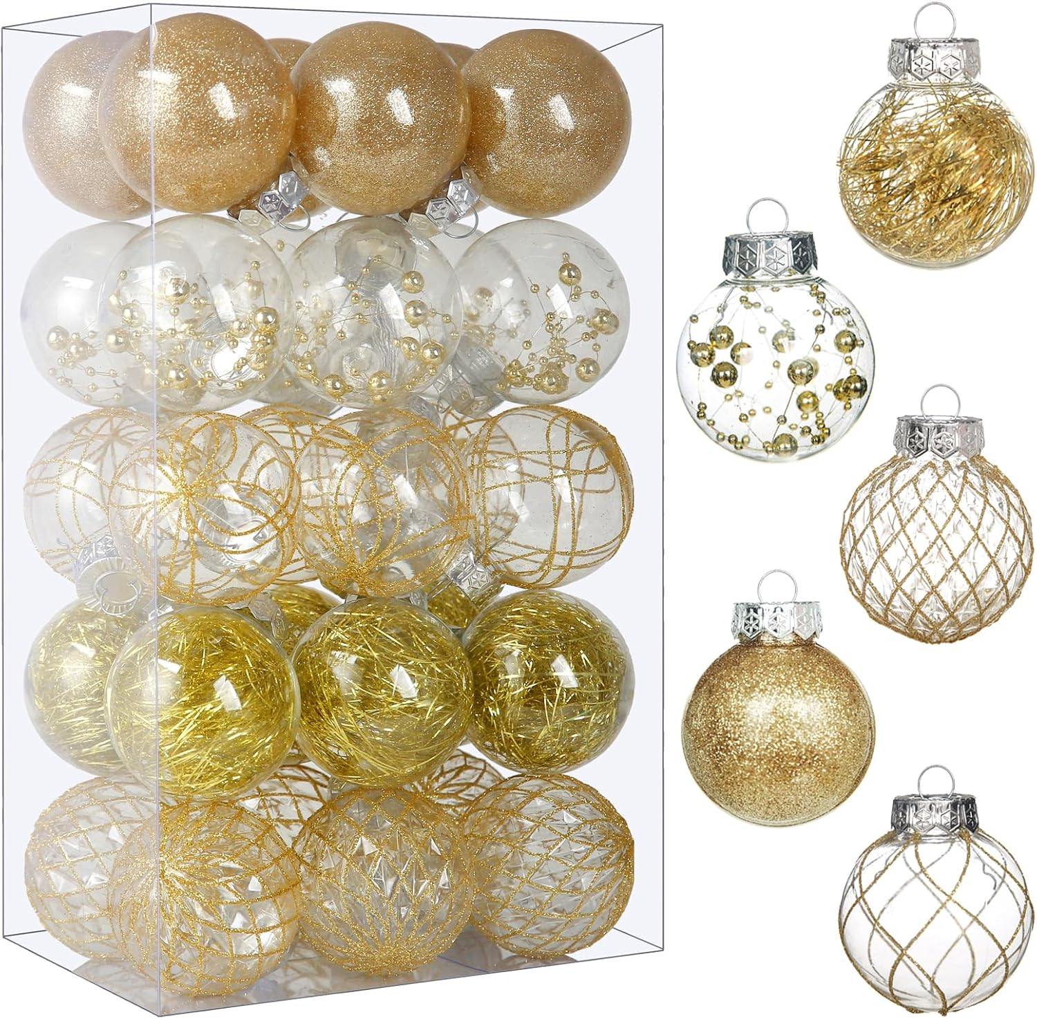 Clear Plastic Christmas Ball Ornaments, 30ct 2.36 Inch Champagne Balls for Tree Decoration - Shatterproof for Holiday Wedding Party Gifts