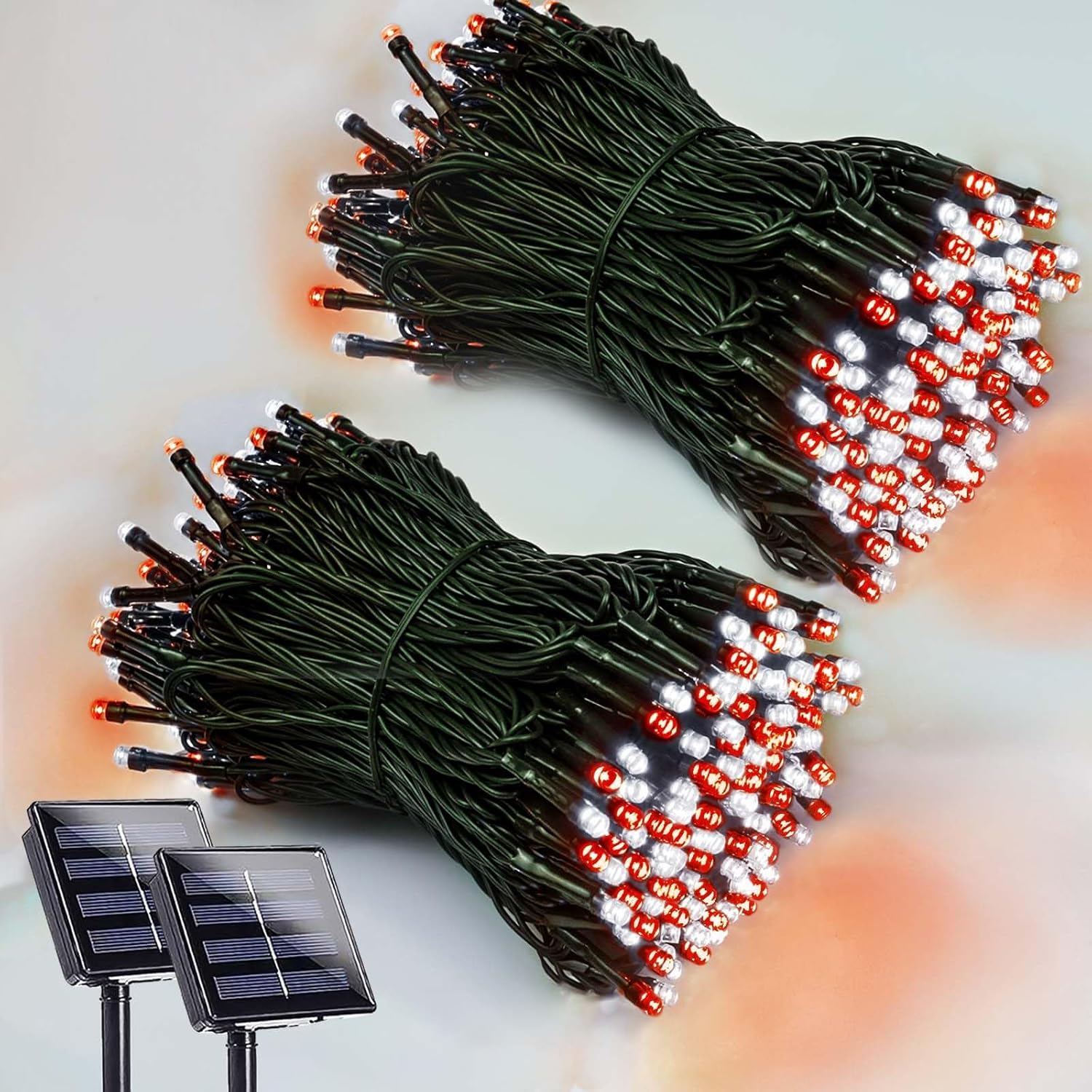 2 Pack 200 LED Solar Christmas Lights Outdoor, Solar String Lights for Outside with 8 Lighting Modes, Waterproof Green Wire Solar Powered Tree Light for Xmas Party Yard Garden Decorations (Multicolor)