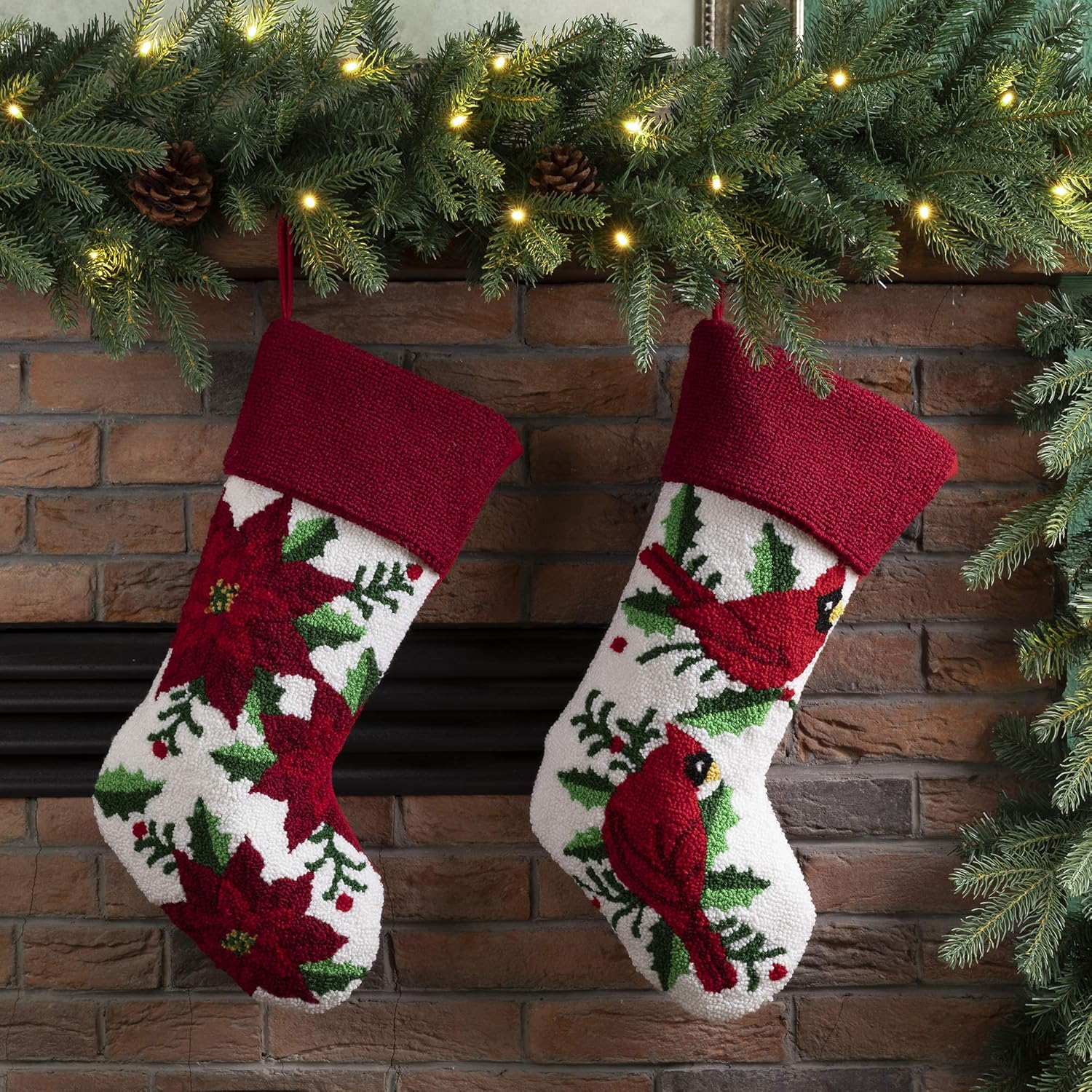 Glitzhome 19 L Handmade Hooked Dog Christmas Stocking for Family Holiday Season Party Decor