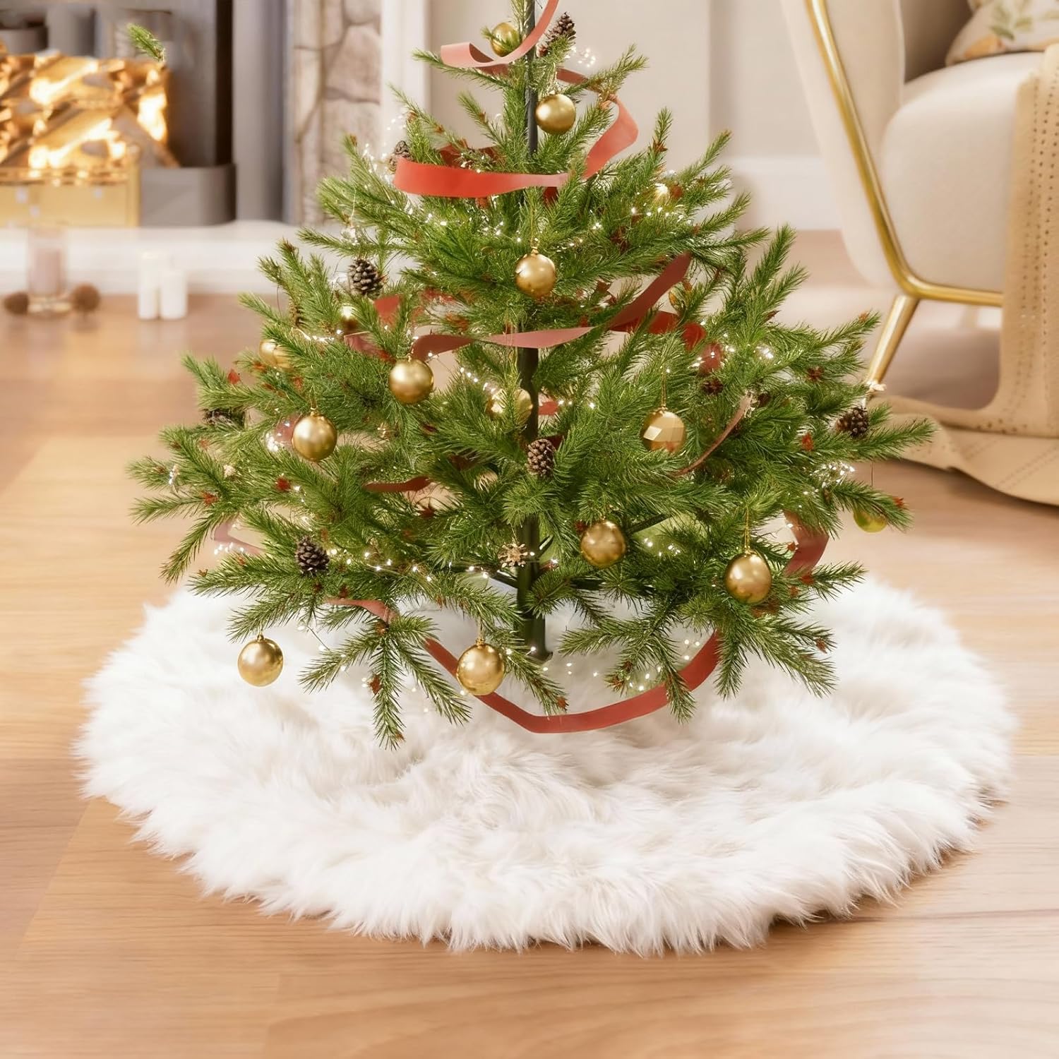 Christmas Tree Skirt 36 inch Wool Fur White Tree Skirt Small Snowy White Plush Velvet Tree Skirt Party Christmas Tree Decoration