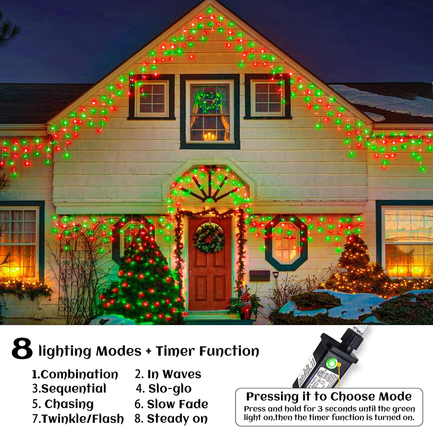 66ft Icicle Lights for Outside - 640 LED Christmas Lights Outdoor with 120 Drops 8 Modes, Plug in Twinkle Light Outside for Holiday Wedding Party Tree Room Indoor Thanksgiving Decoration, Warm White