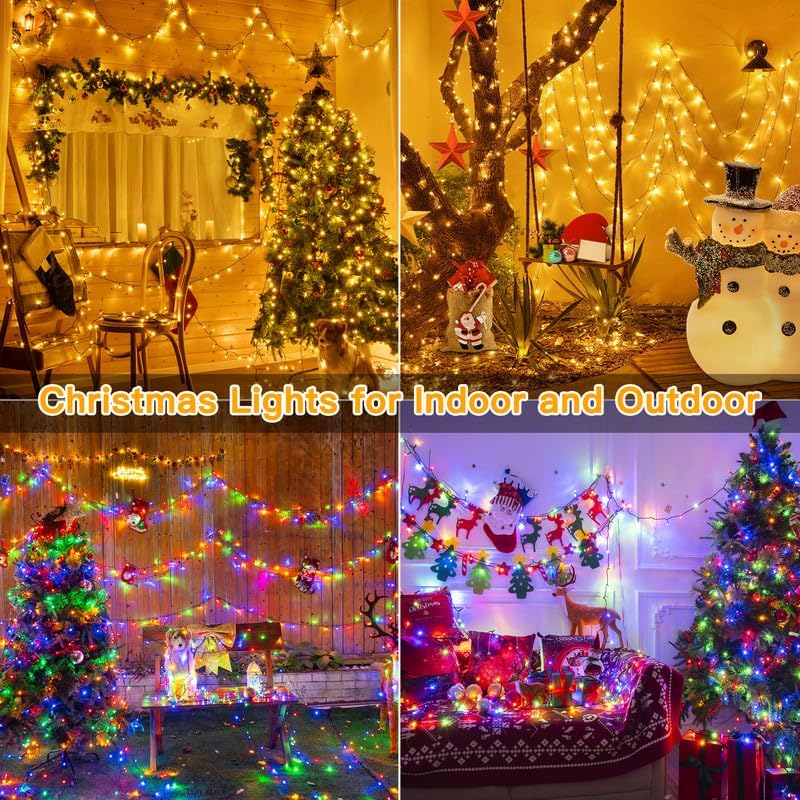 Ollny Christmas Lights, 210FT 640LED Christmas Tree Lights with 11 Modes Remote Control IP44 Waterproof Warm White to Multicolored Outdoor Christmas Lights for Outside Indoor Patio Xmas Decorations