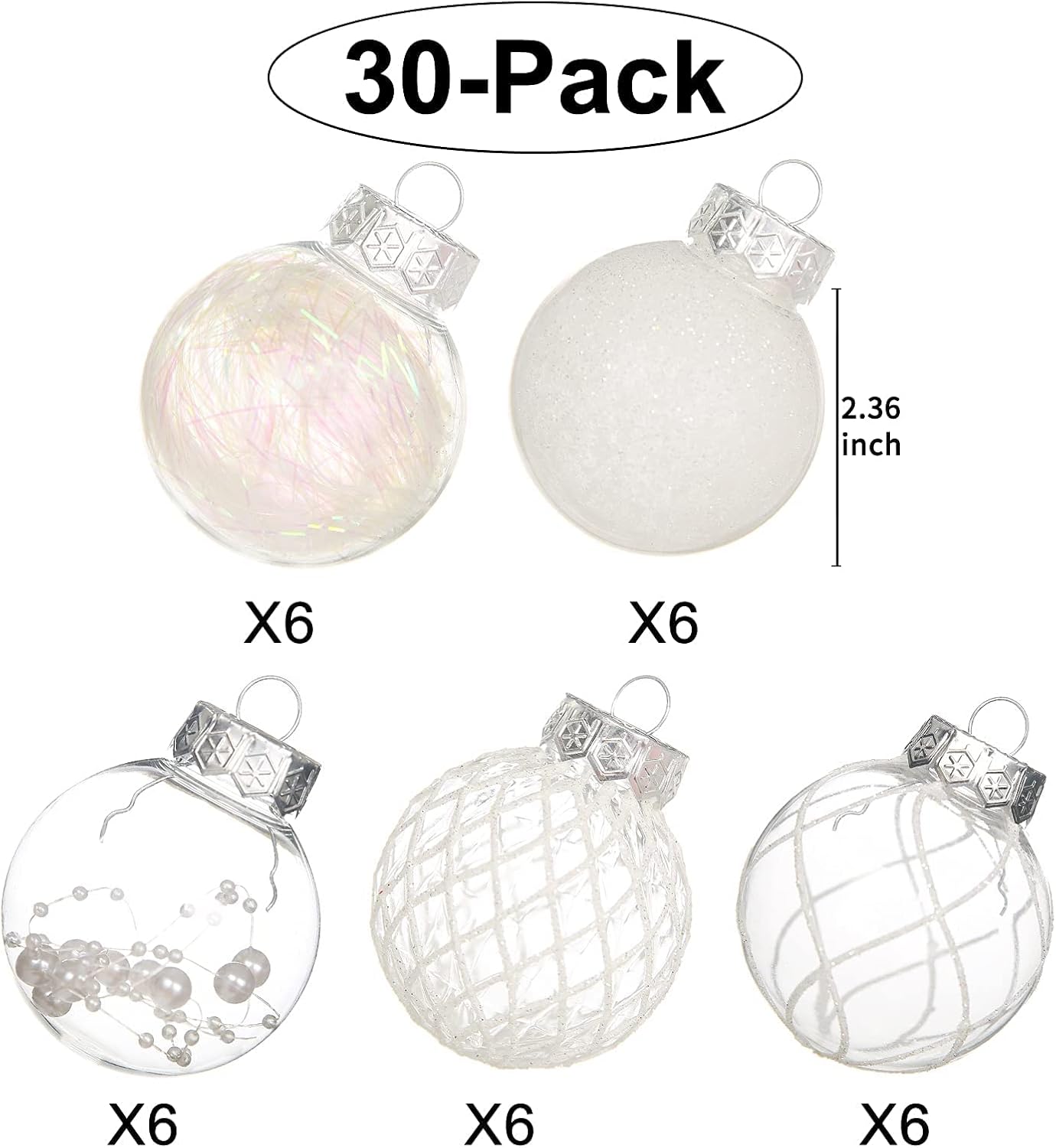 Clear Plastic Christmas Ball Ornaments, 30ct 2.36 Inch Champagne Balls for Tree Decoration - Shatterproof for Holiday Wedding Party Gifts
