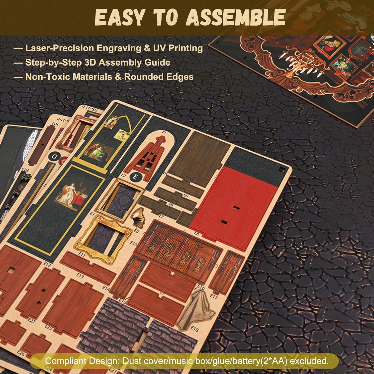 CRIOLPO Book Nook Kit - DIY Doll House Booknook, Book Nook Miniature Kit for Bookshelf Doll Houses for Adults Teen Halloween, 3D Wooden Puzzle Bookends with Sensor Led Light