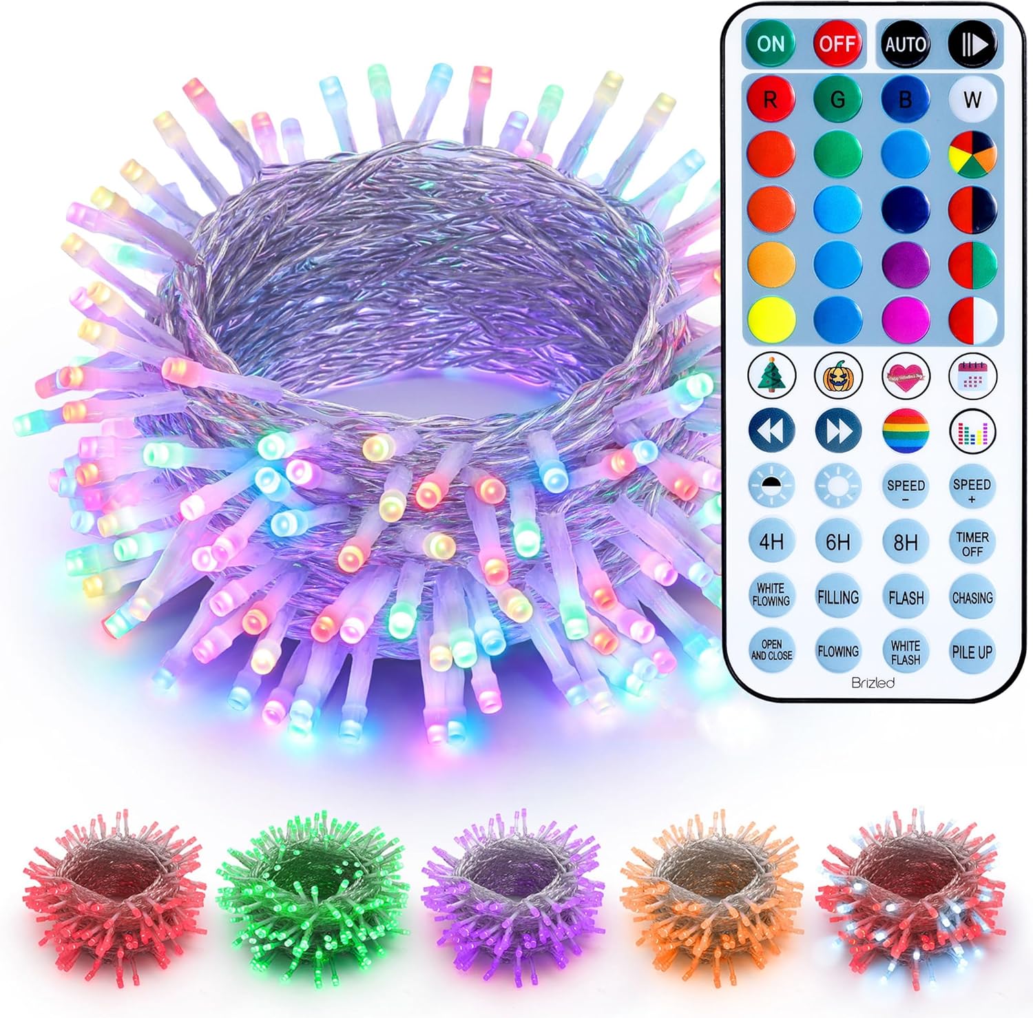 Brizled RGB Christmas Lights, 164ft 500 LED Color Changing String Lights, Dimmable Christmas Tree Light, Indoor Multifunctional Fairy Light with Remote for Outdoor Independence Day Xmas Party Decor