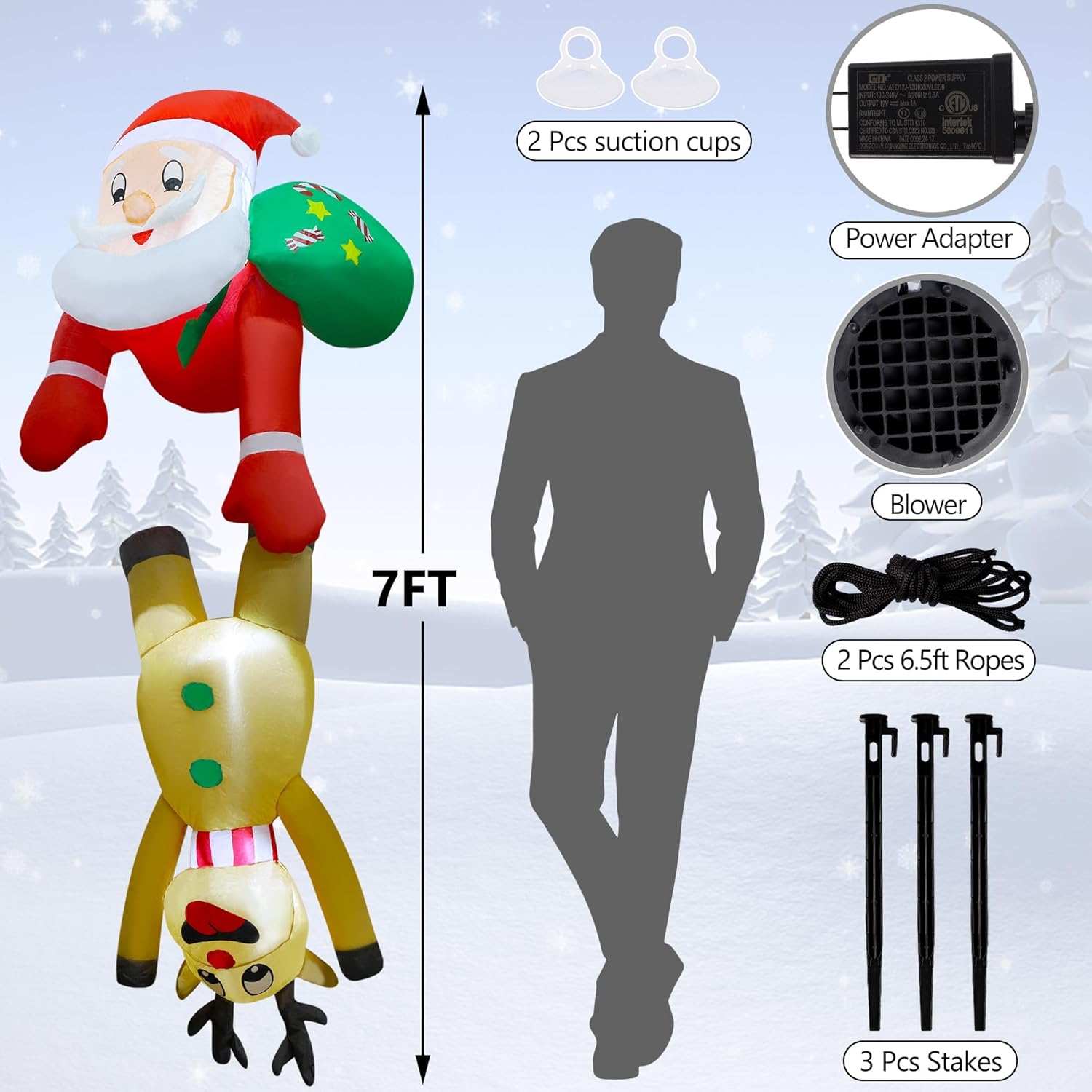 7 FT Inflatable Christmas Tree with Led Lights, Lighted Christmas Tree for Blow Up Yard Decoration, Indoor Outdoor Yard Garden Christmas Decoration