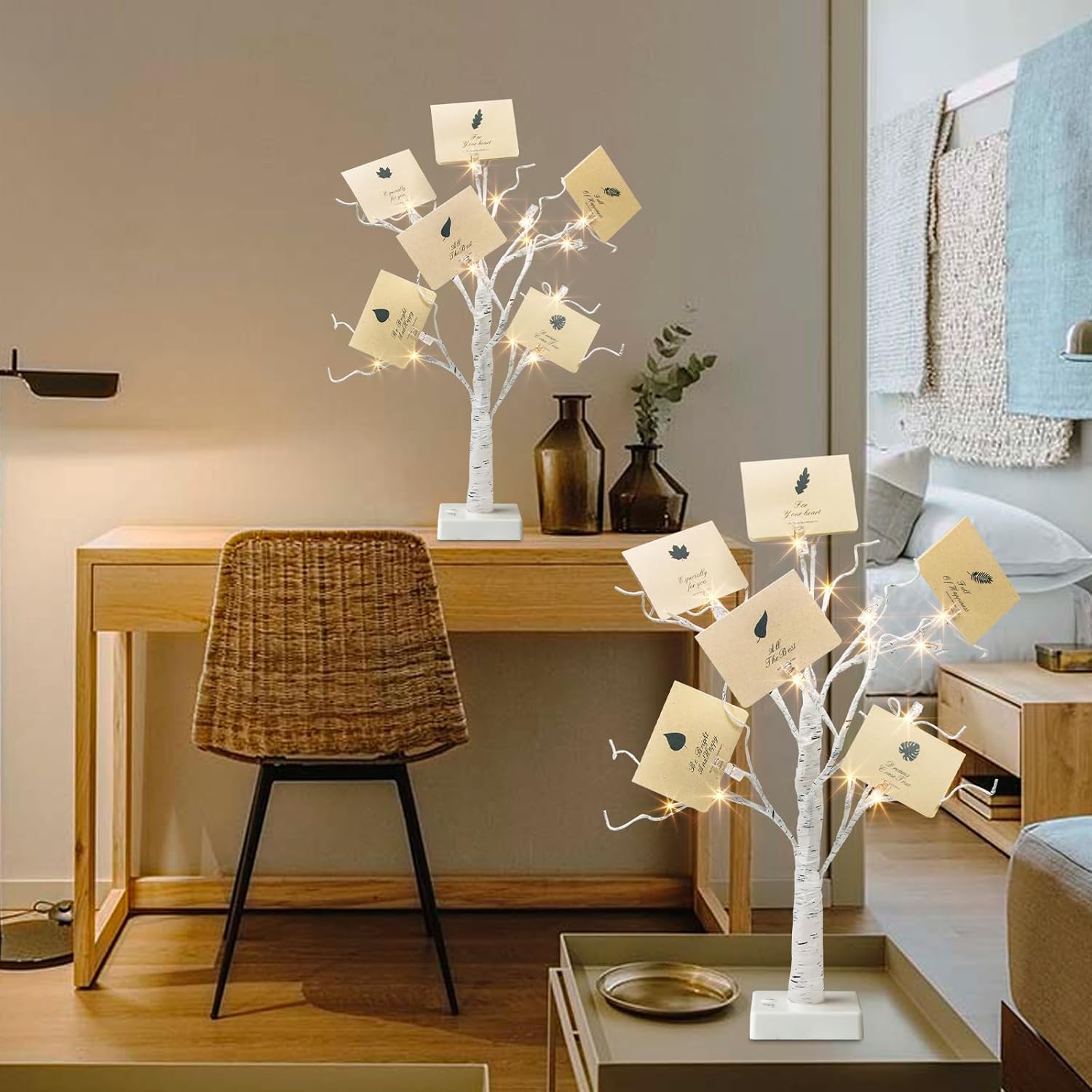 EAMBRITE Home Decorations Light Up White Birch Tree Indoor Christmas Decor, 4 Pack Battery Operated/USB Lighted Tabletop Money Tree Lamp Led Lights Xmas Wedding Centerpiece Table Room (2 Ft)