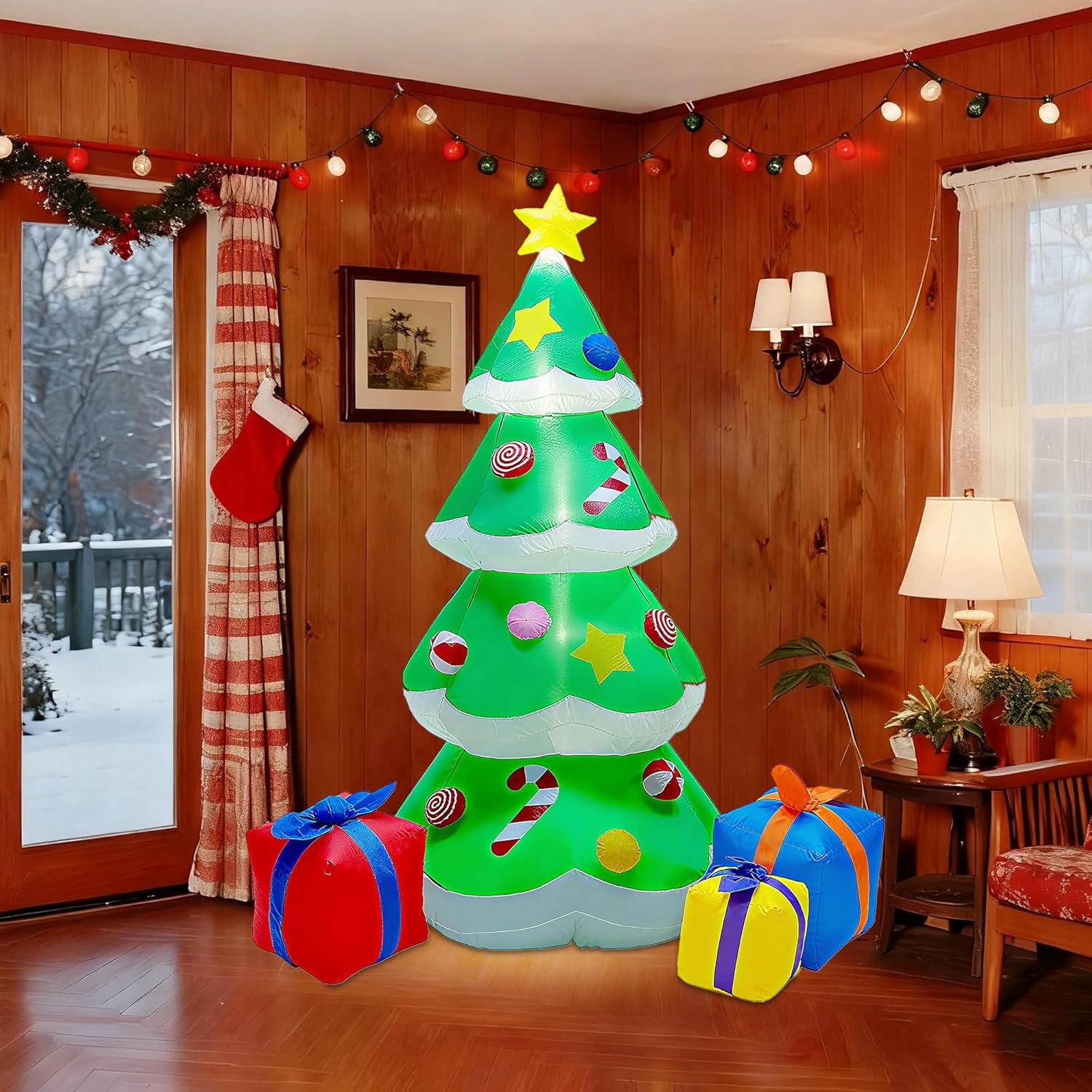 7 FT Inflatable Christmas Tree with Led Lights, Lighted Christmas Tree for Blow Up Yard Decoration, Indoor Outdoor Yard Garden Christmas Decoration