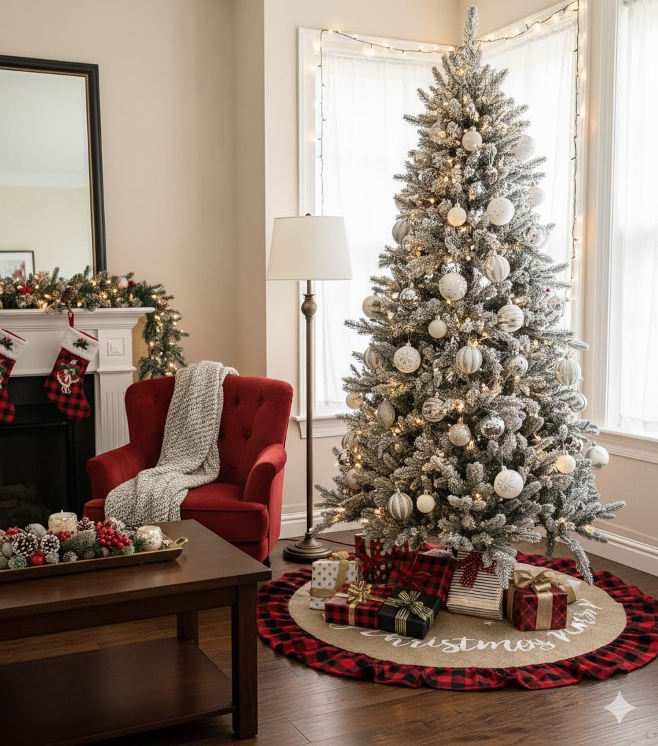 60 Inch Cow Faux Fur Christmas Tree Skirt Holiday Decor for Xmas Tree, Festive Party, Home Decorations