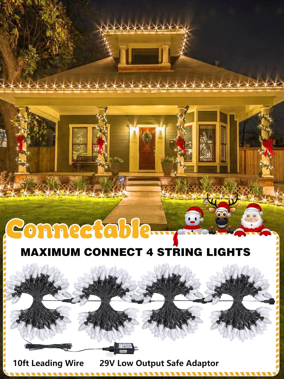 2-Pack Extentable C9 Christmas Lights Outdoor Indoor, 66 FT 100 LED Christmas String Lights Plug in with 8 Modes & Timer, Waterproof Fairy Twinkle Light for Xmas Tree Yard Decorations (Multi-Colored)