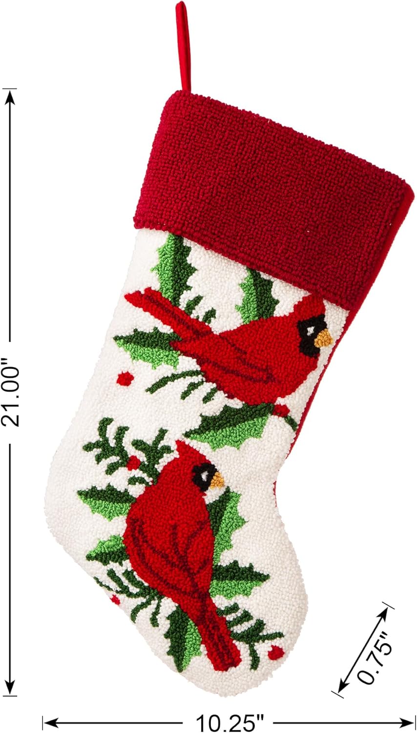 Glitzhome 19 L Handmade Hooked Dog Christmas Stocking for Family Holiday Season Party Decor