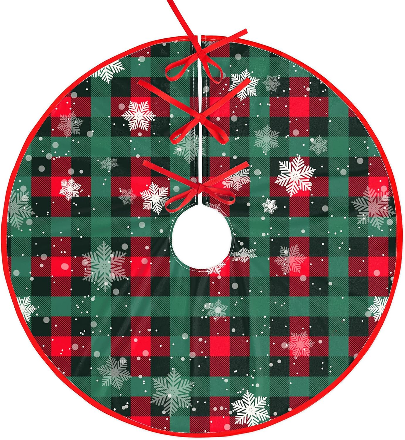 Christmas Tree Skirt Red Xmas Tree Ornaments for White Soft Plush Christmas Tree Mat with Snowy Pattern for Decorations Holiday Party 48 inches