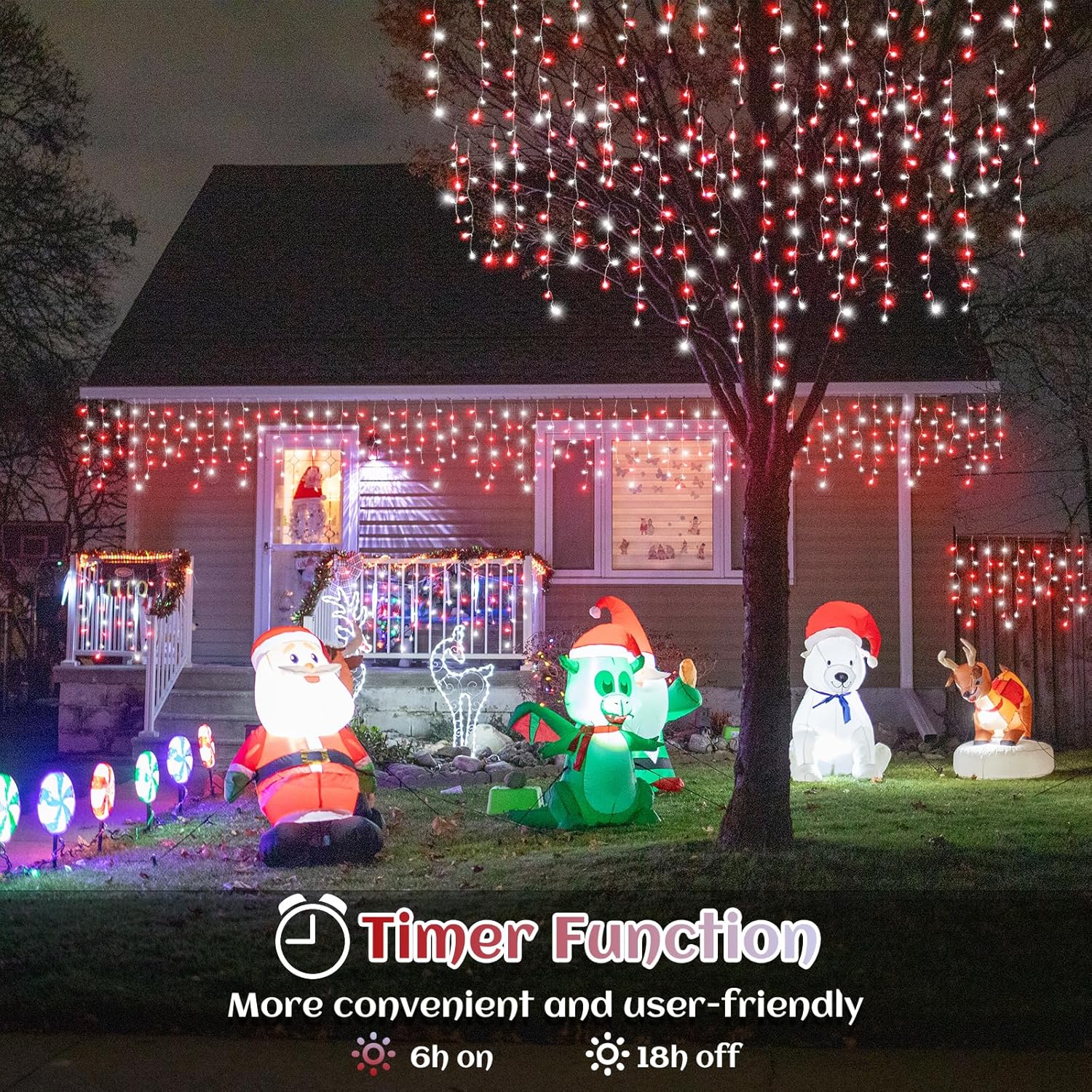 66ft Icicle Lights for Outside - 640 LED Christmas Lights Outdoor with 120 Drops 8 Modes, Plug in Twinkle Light Outside for Holiday Wedding Party Tree Room Indoor Thanksgiving Decoration, Warm White