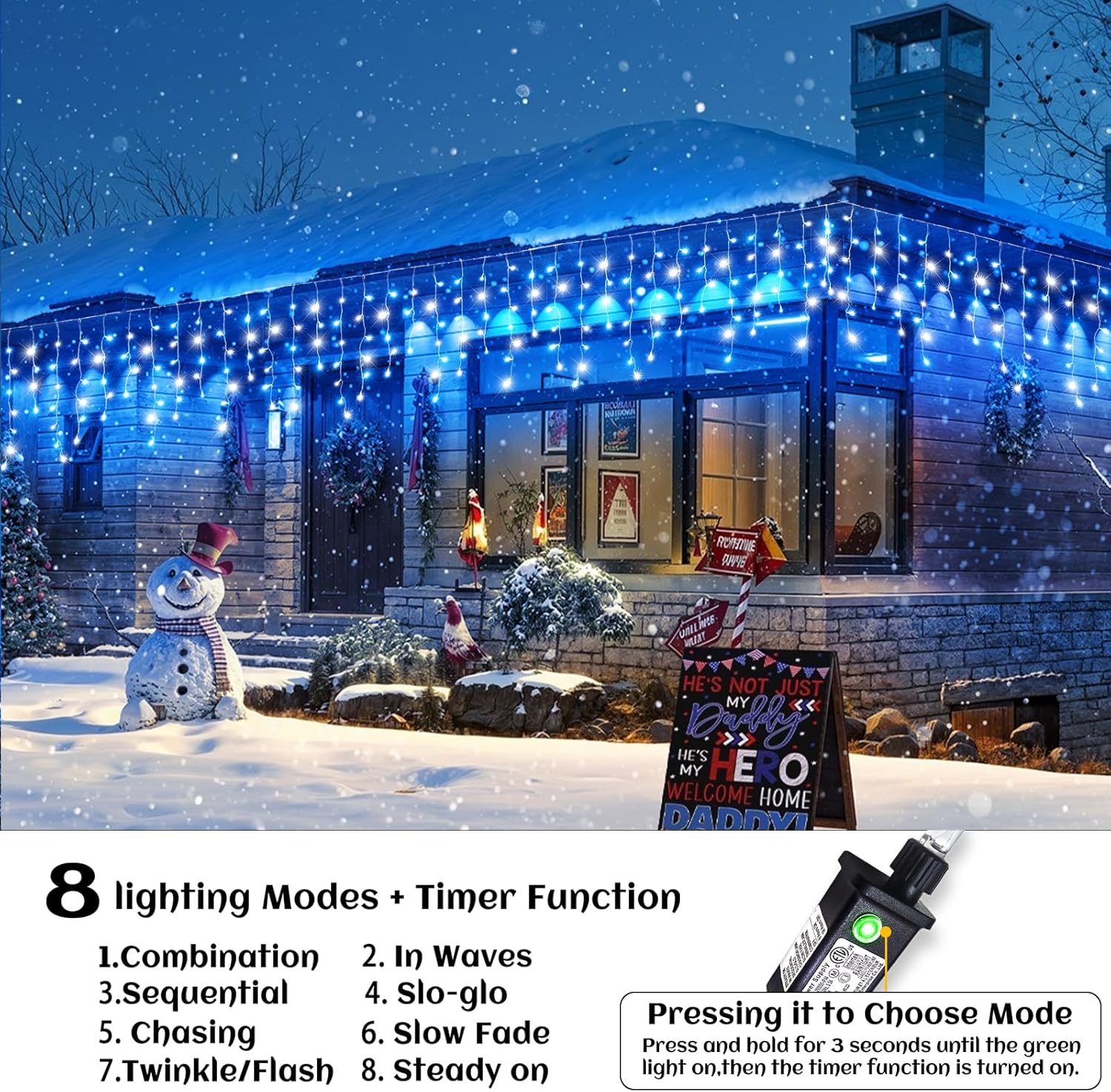 66ft Icicle Lights for Outside - 640 LED Christmas Lights Outdoor with 120 Drops 8 Modes, Plug in Twinkle Light Outside for Holiday Wedding Party Tree Room Indoor Thanksgiving Decoration, Warm White