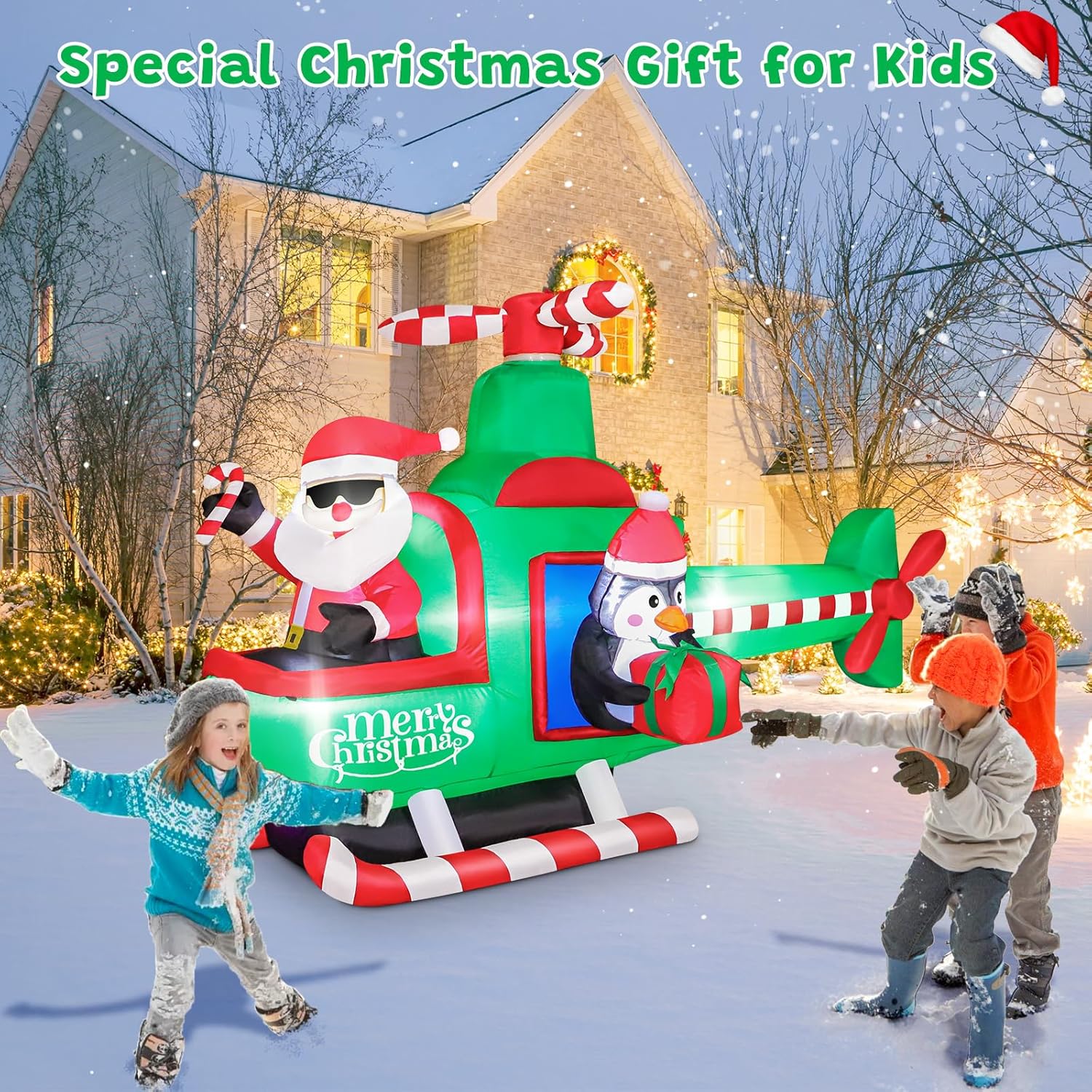 7 FT Christmas Inflatables Snowman Outdoor Yard Decorations, Christmas Blow up Snow Man with LED Lights & Black Hat, Winter Outside Decor for Holiday Party Patio Garden Lawn, Xmas New Year Kids Gifts