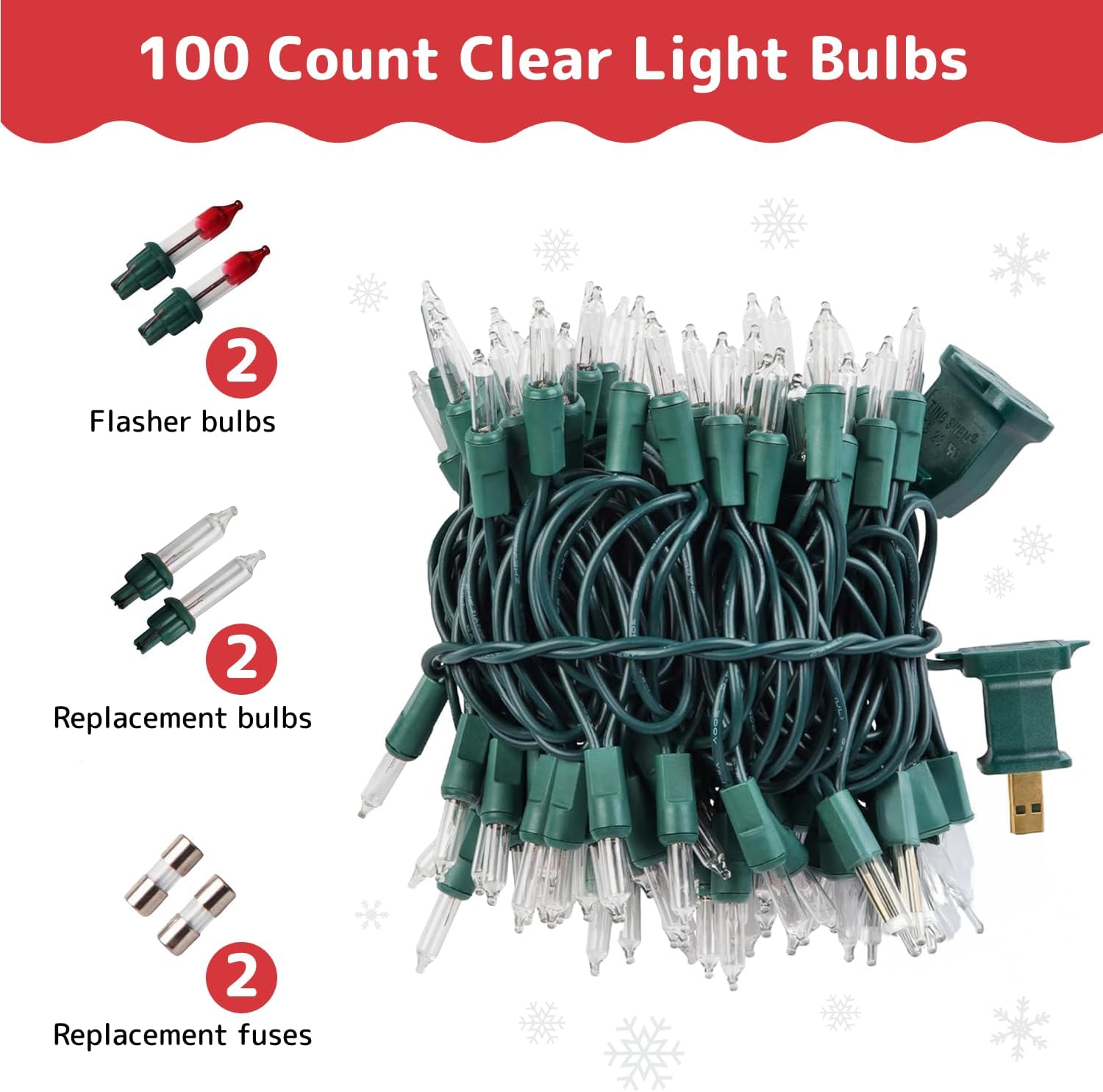 PREXTEX 100 Count Clear Christmas Lights - 20 ft Ultra Bright String Lights with Green Wire for Indoor and Outdoor Use, Christmas Trees, Holidays, Patios and Garden